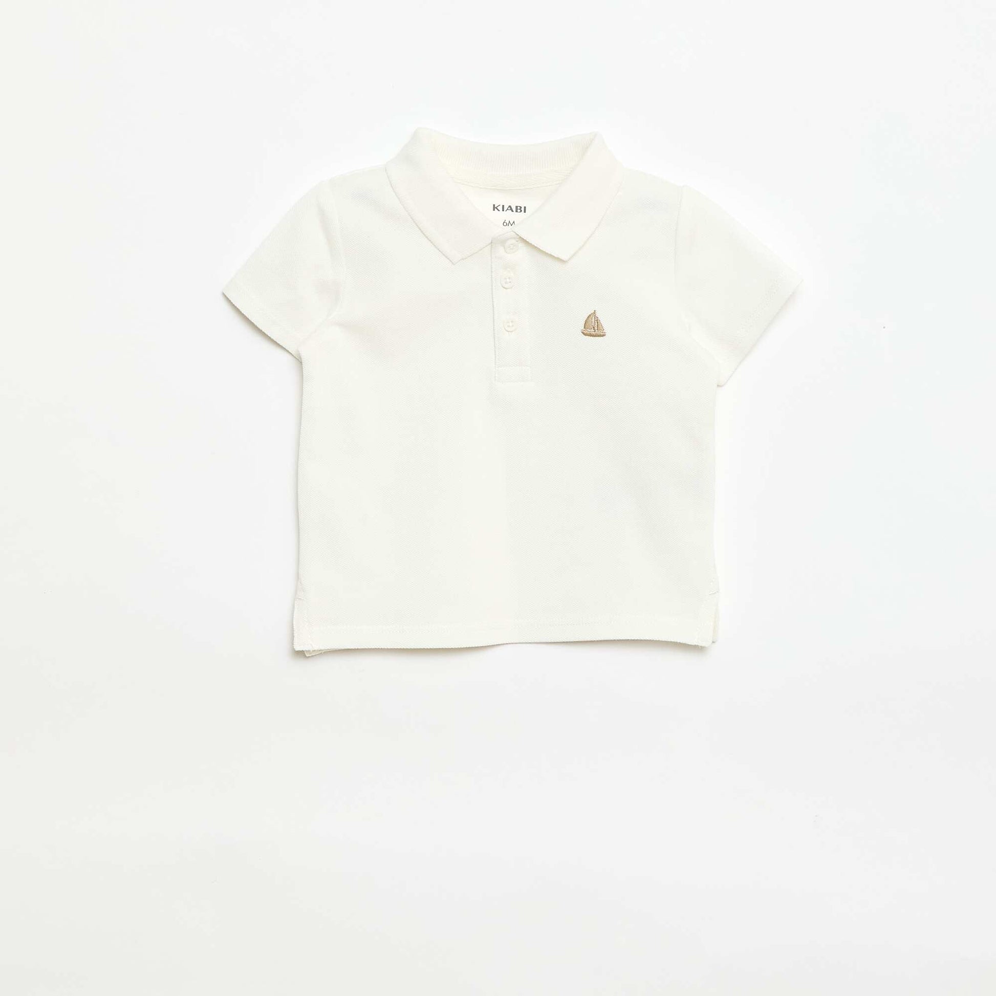 Short-Sleeved Piqué Cotton Polo Shirt WHITE