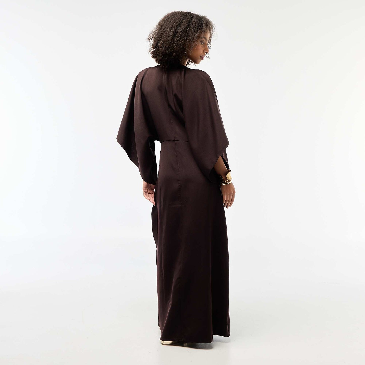 Crepe Knit Maxi Dress with Gold-Tone Jewelry Detail BROWN