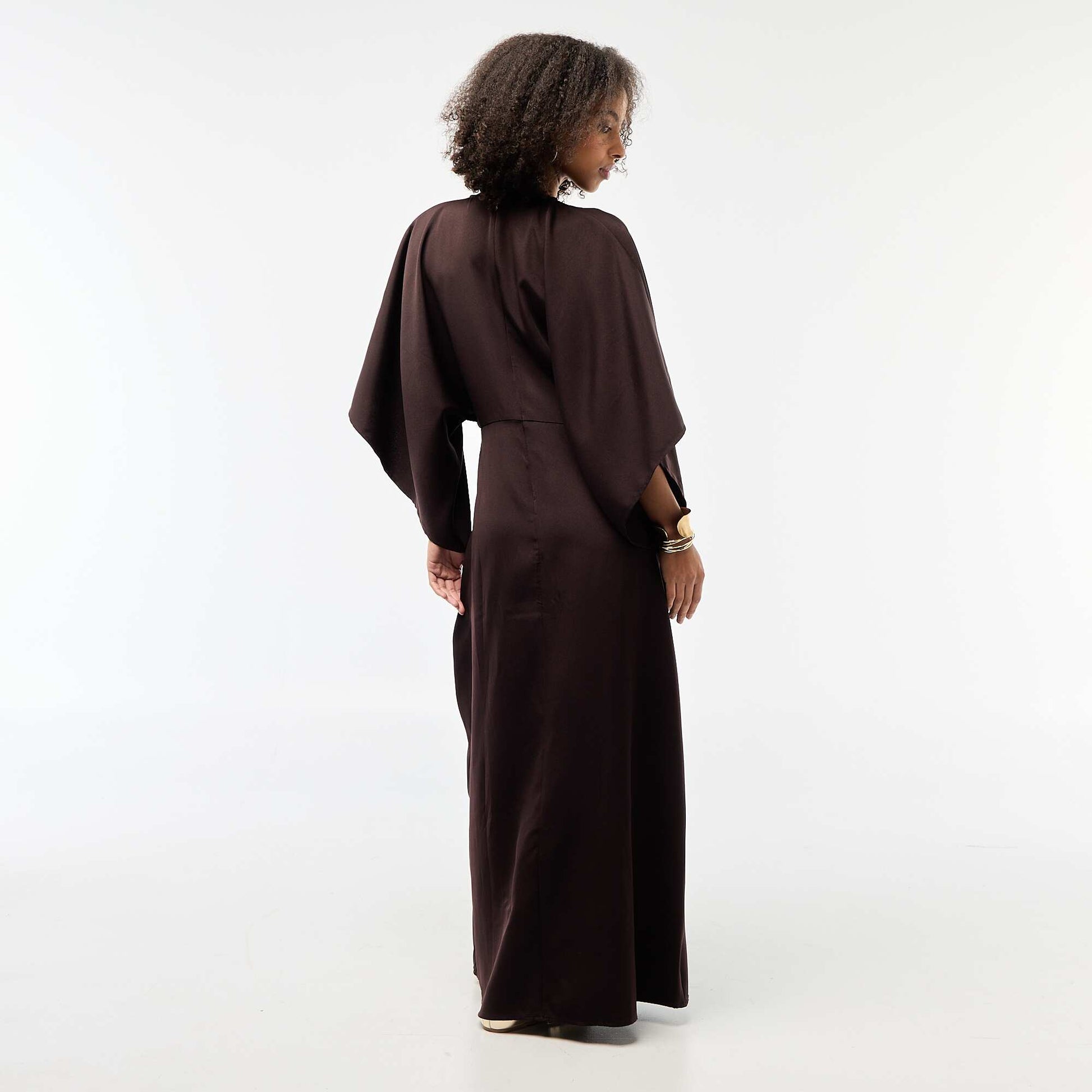 Crepe Knit Maxi Dress with Gold-Tone Jewelry Detail BROWN