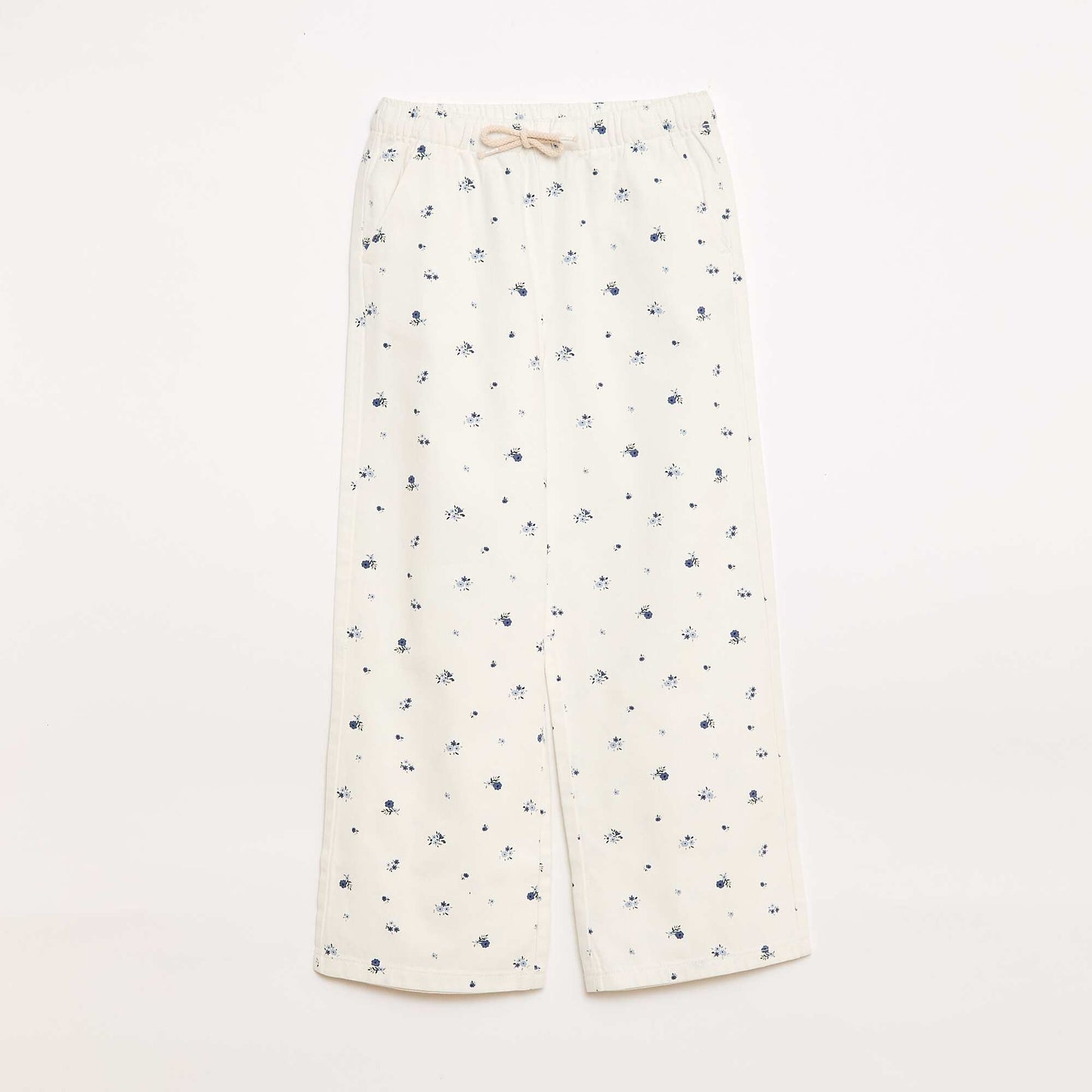 Twill Trousers with Drawstring Waist WHITE