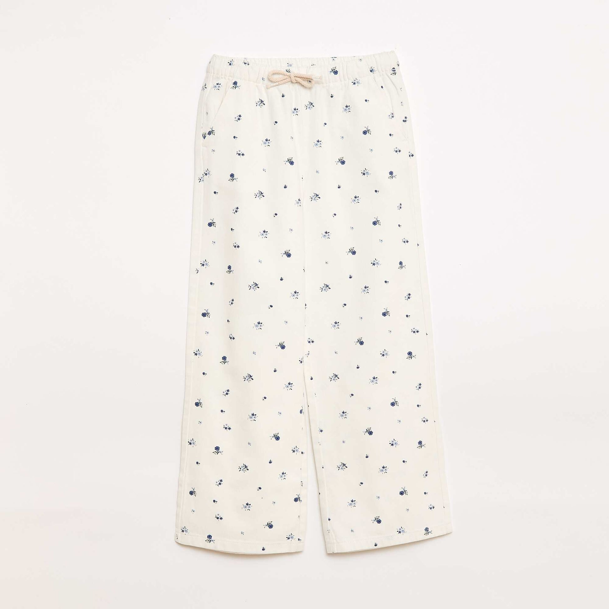 Twill Trousers with Drawstring Waist WHITE