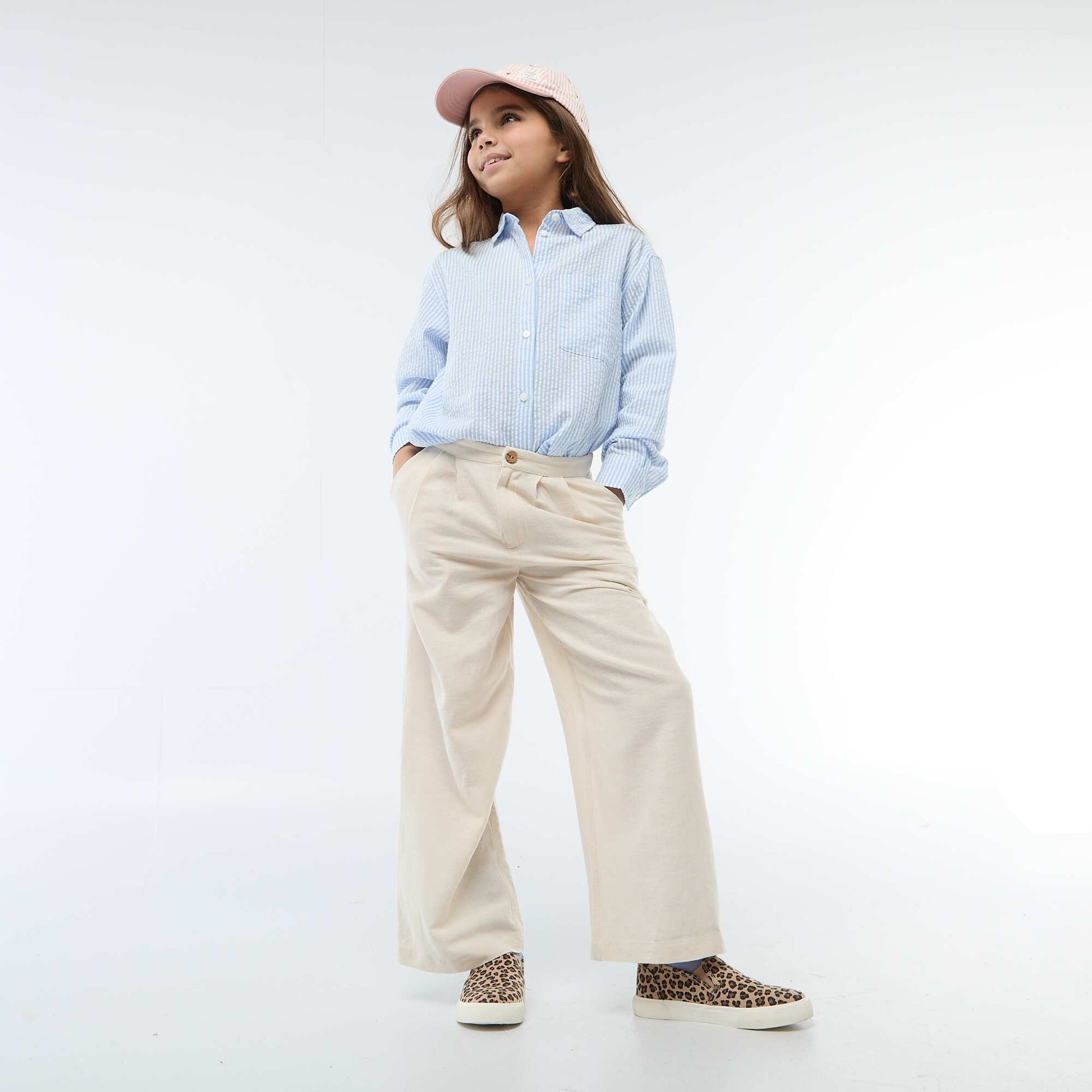 Wide-Leg Linen-Blend Trousers WHITE