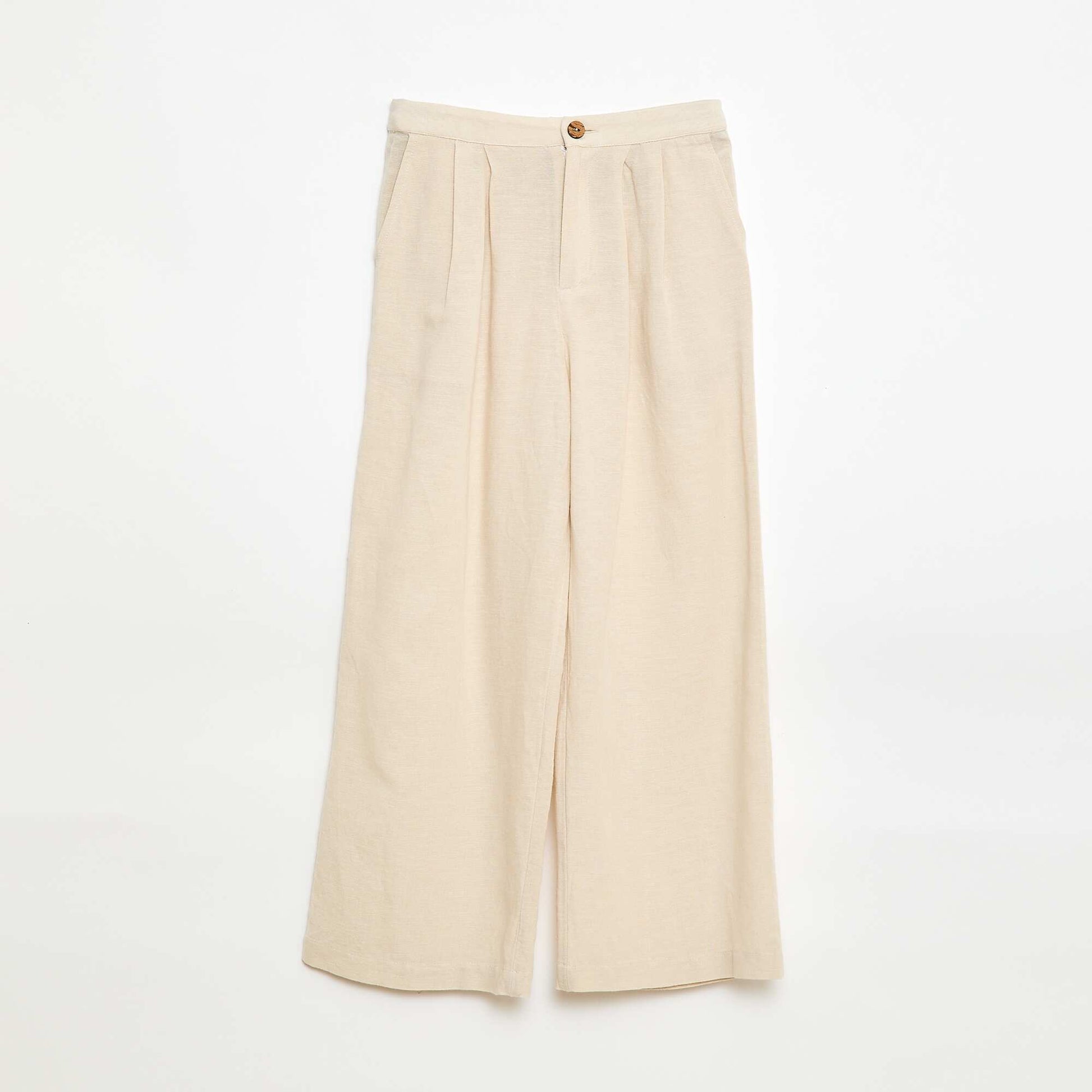 Wide-Leg Linen-Blend Trousers WHITE