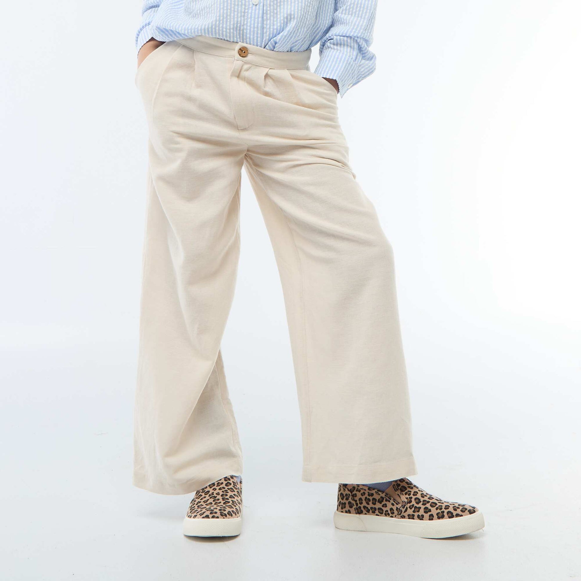Wide-Leg Linen-Blend Trousers WHITE