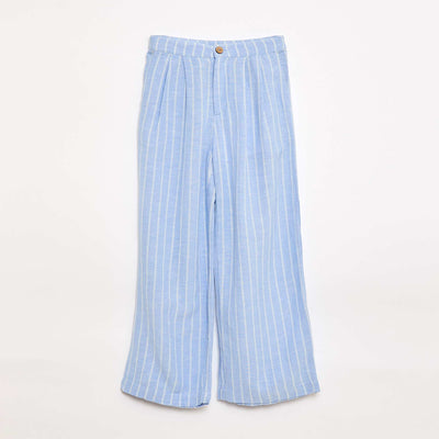 Wide-Leg Linen-Blend Trousers BLUE