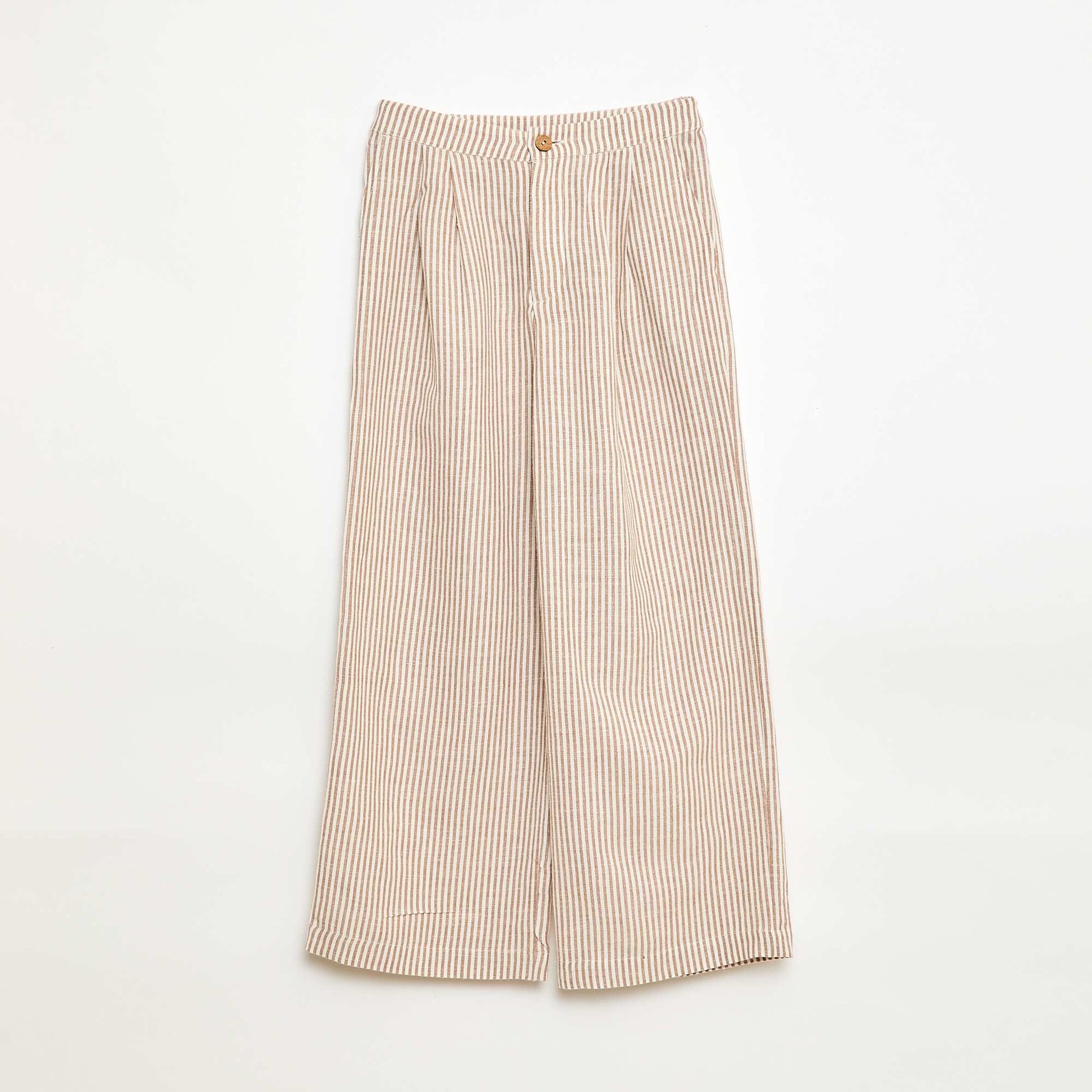 Wide-Leg Linen-Blend Trousers BEIGE