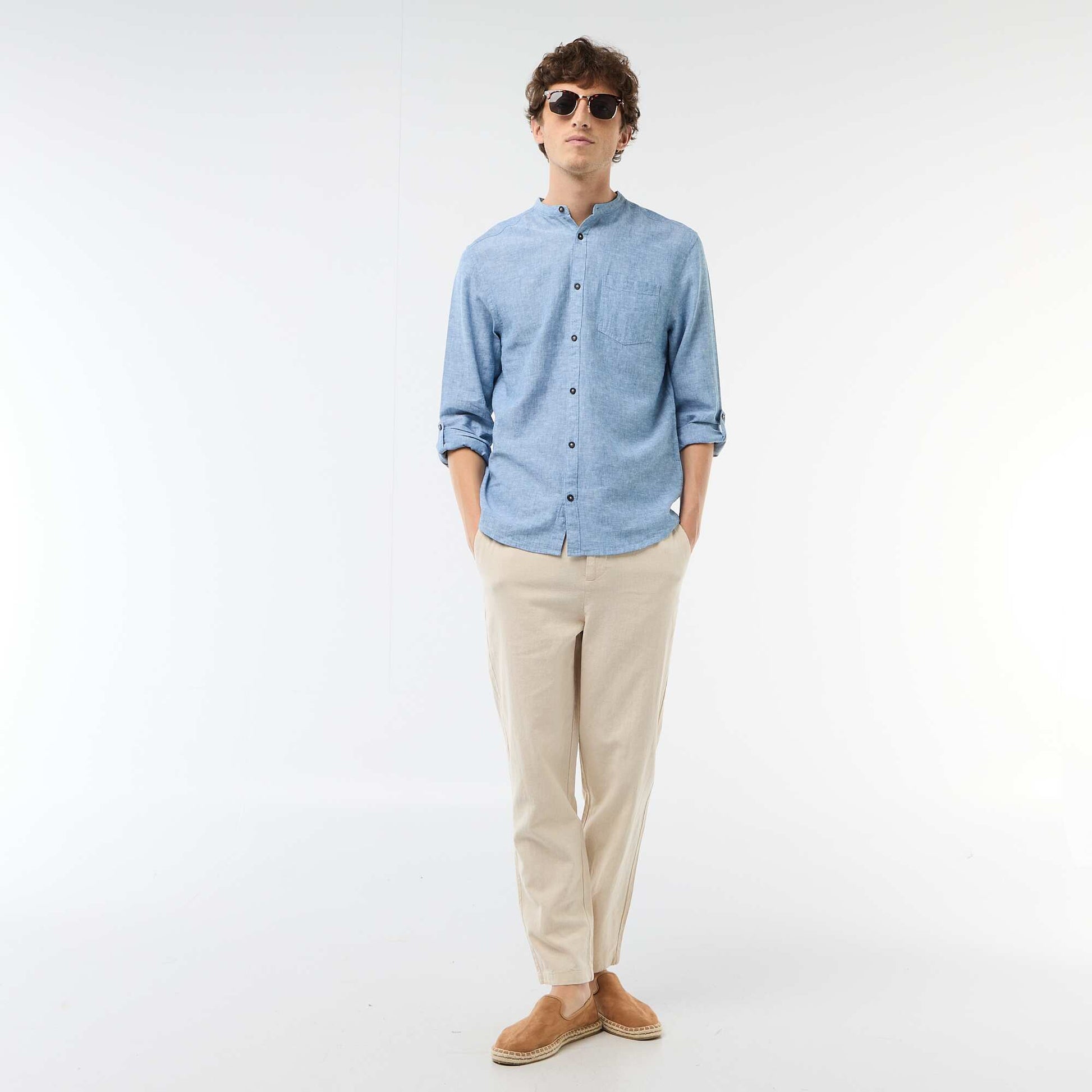 Regular Fit Linen-Blend Chino Trousers WHITE
