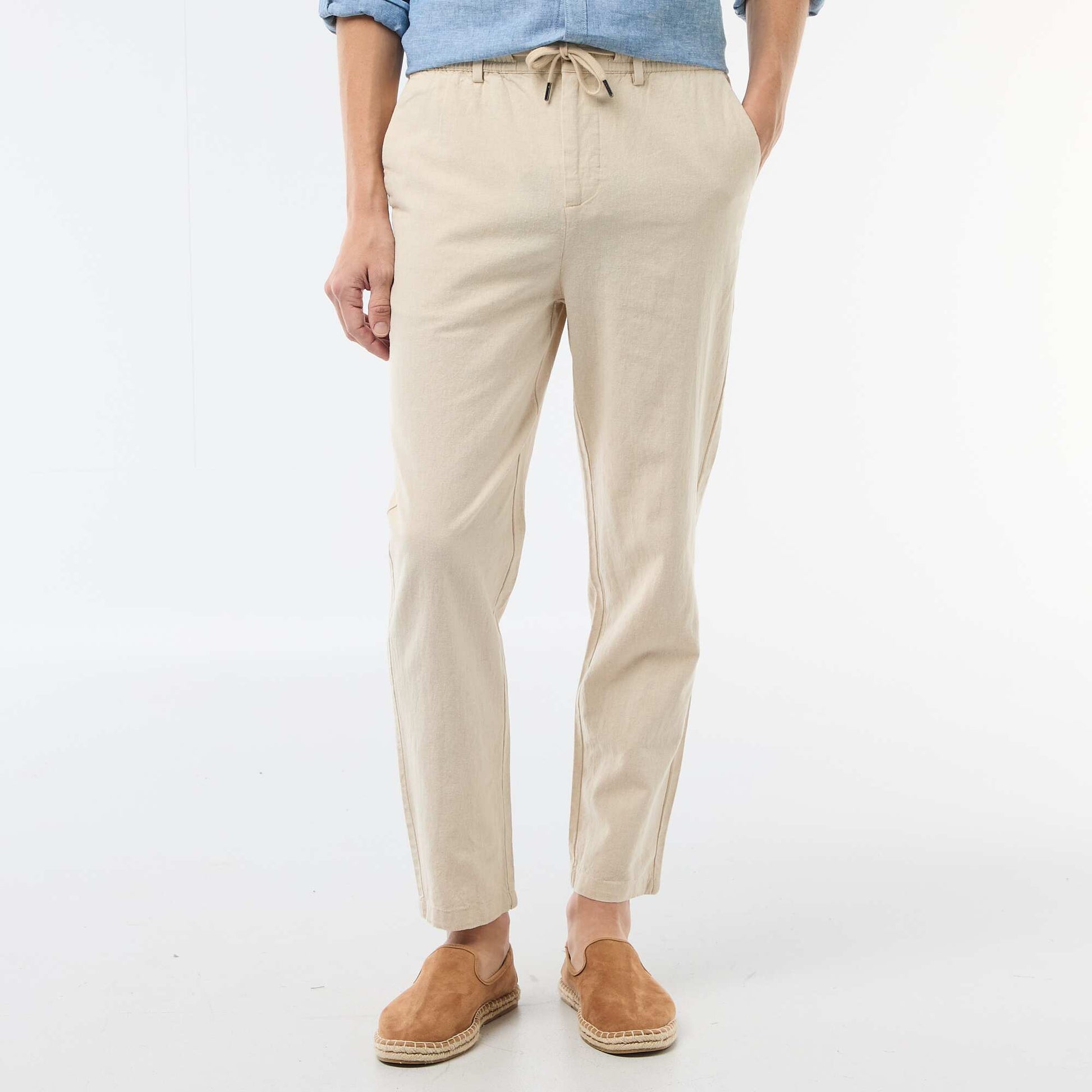 Regular Fit Linen-Blend Chino Trousers WHITE