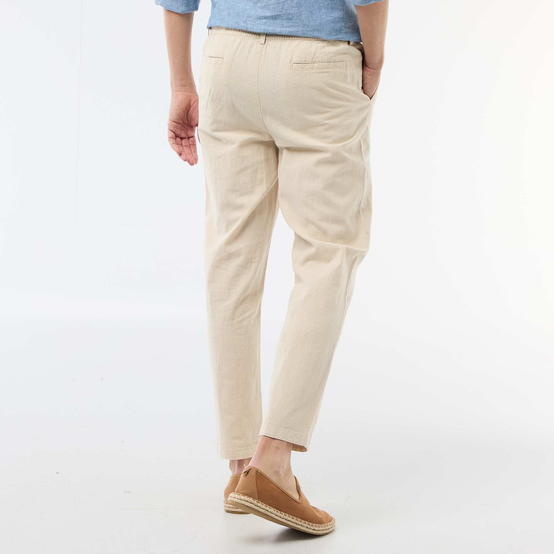 Regular Fit Linen-Blend Chino Trousers WHITE