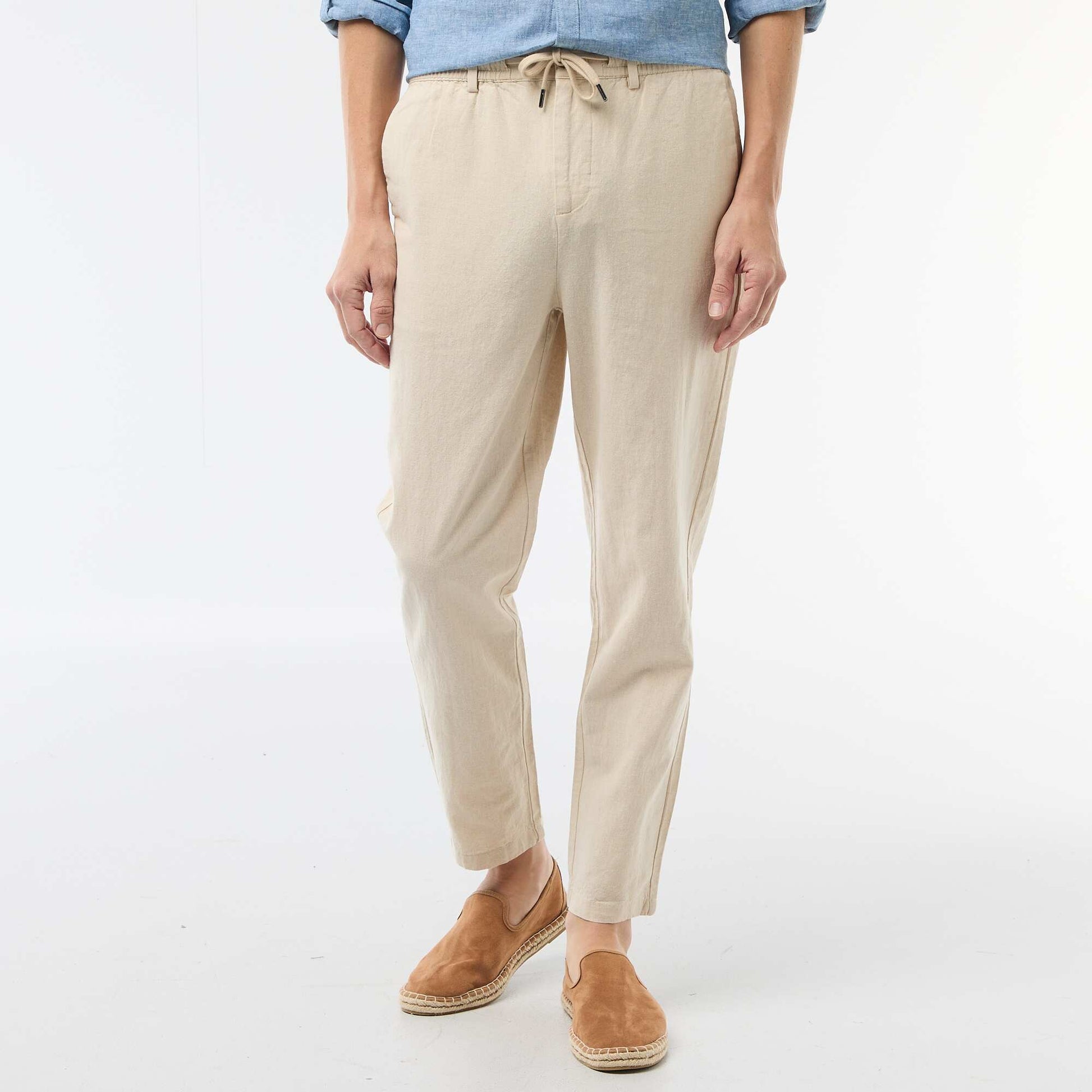 Regular Fit Linen-Blend Chino Trousers WHITE