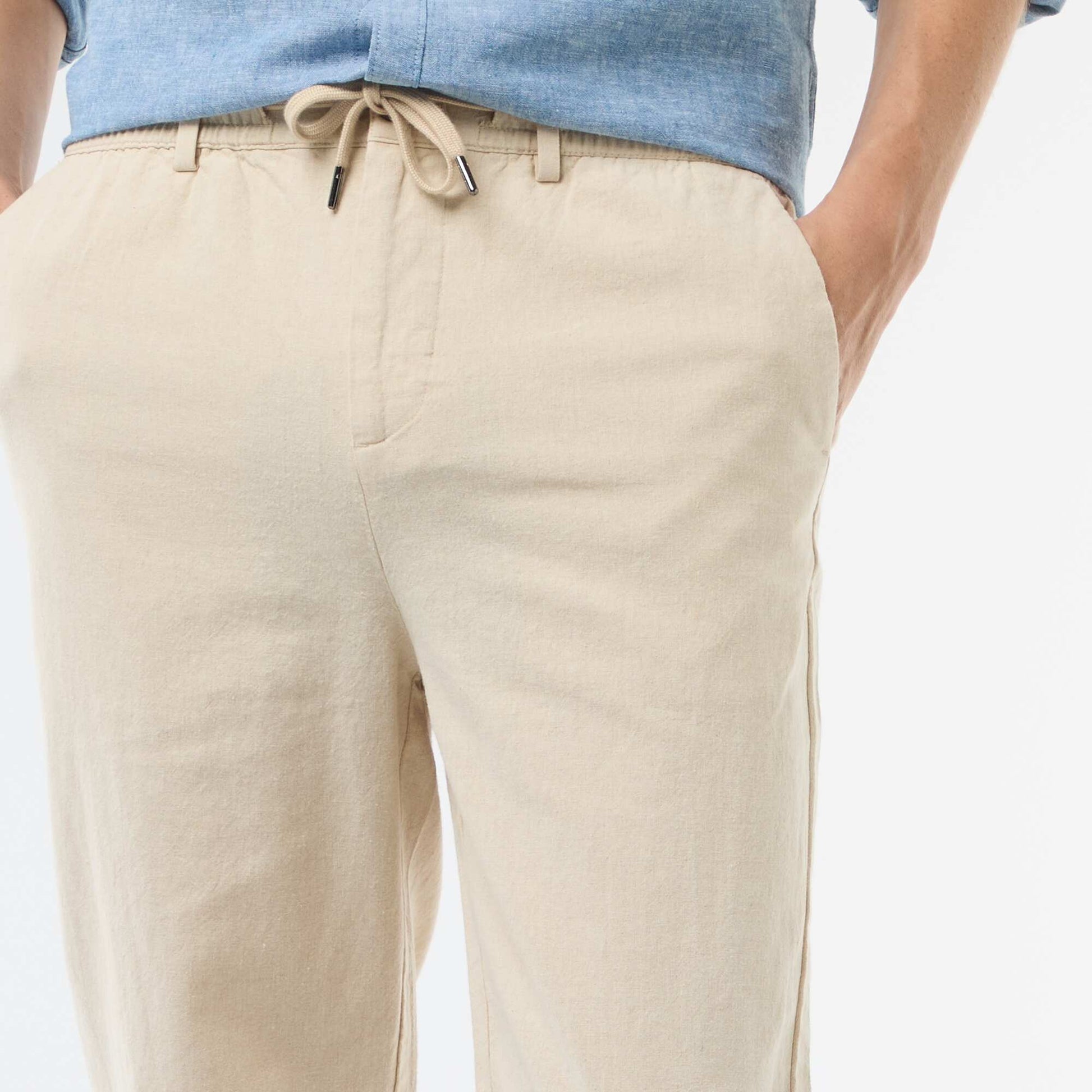 Regular Fit Linen-Blend Chino Trousers WHITE