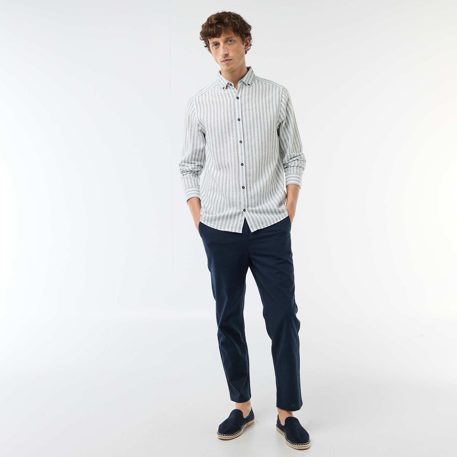 Regular Fit Linen-Blend Chino Trousers BLUE
