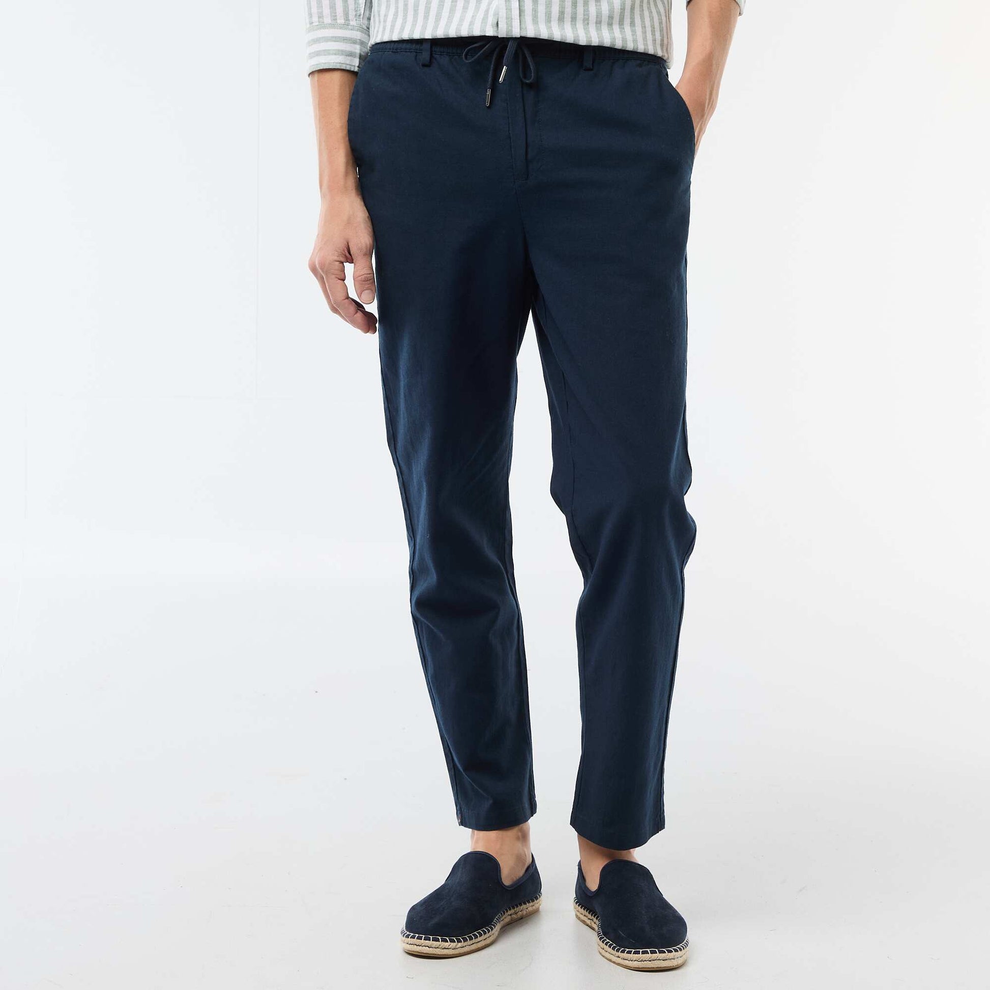 Regular Fit Linen-Blend Chino Trousers BLUE