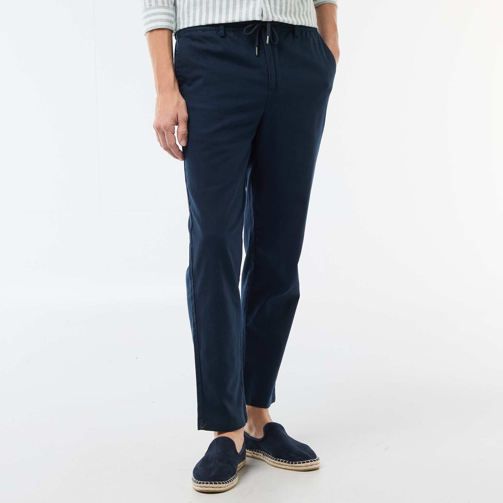 Regular Fit Linen-Blend Chino Trousers BLUE