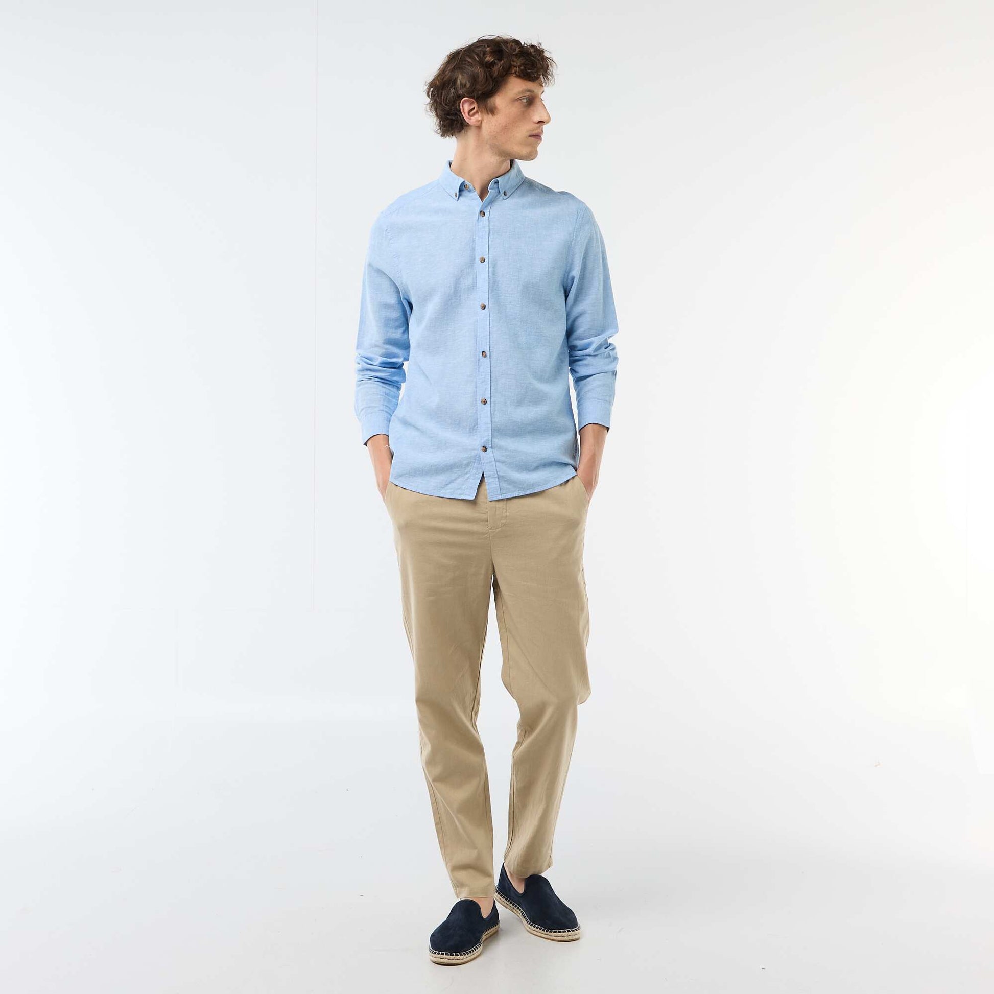 Regular Fit Linen-Blend Chino Trousers BEIGE