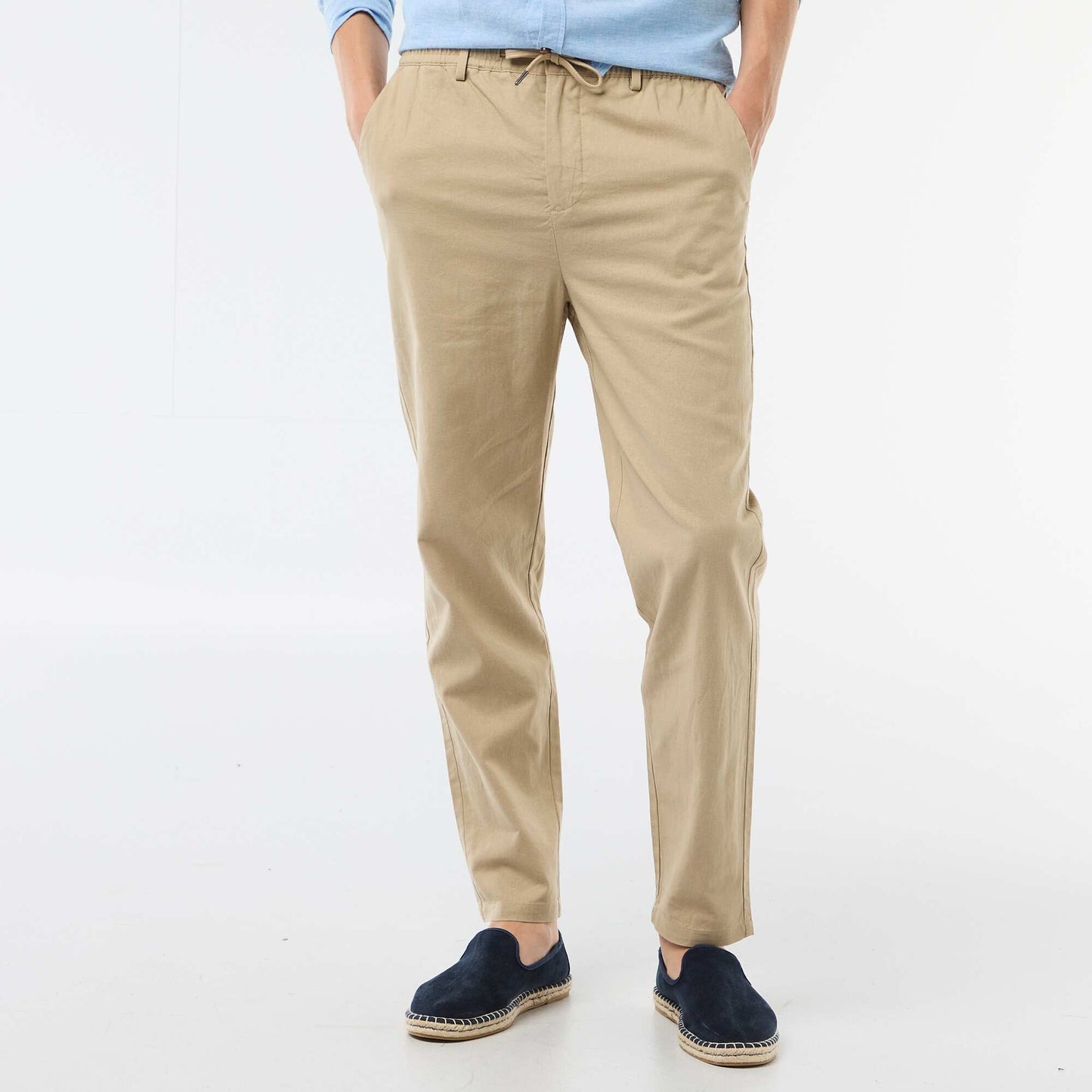 Regular Fit Linen-Blend Chino Trousers BEIGE