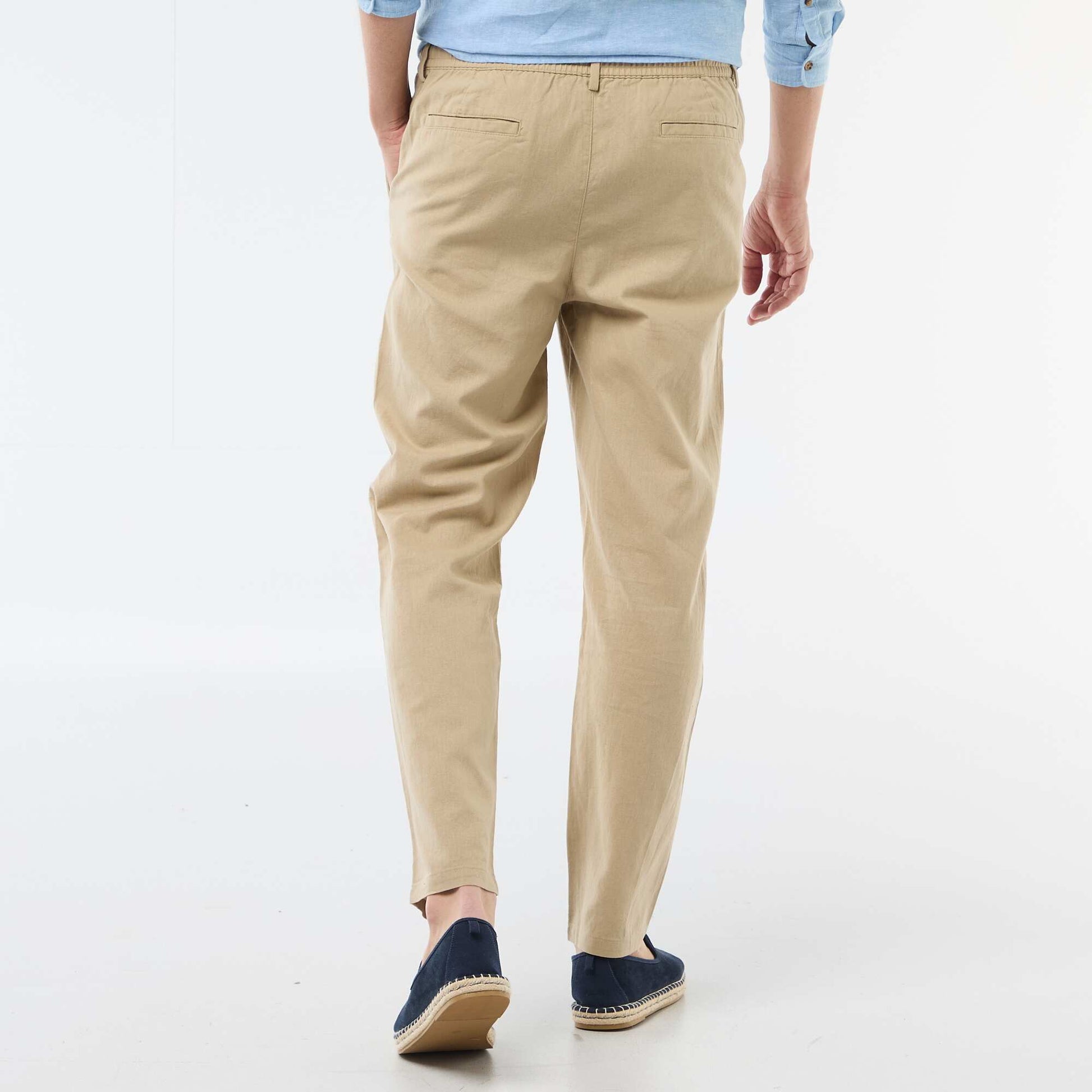 Regular Fit Linen-Blend Chino Trousers BEIGE