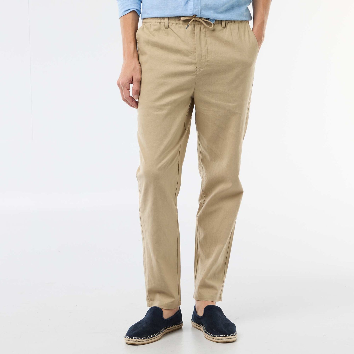 Regular Fit Linen-Blend Chino Trousers BEIGE
