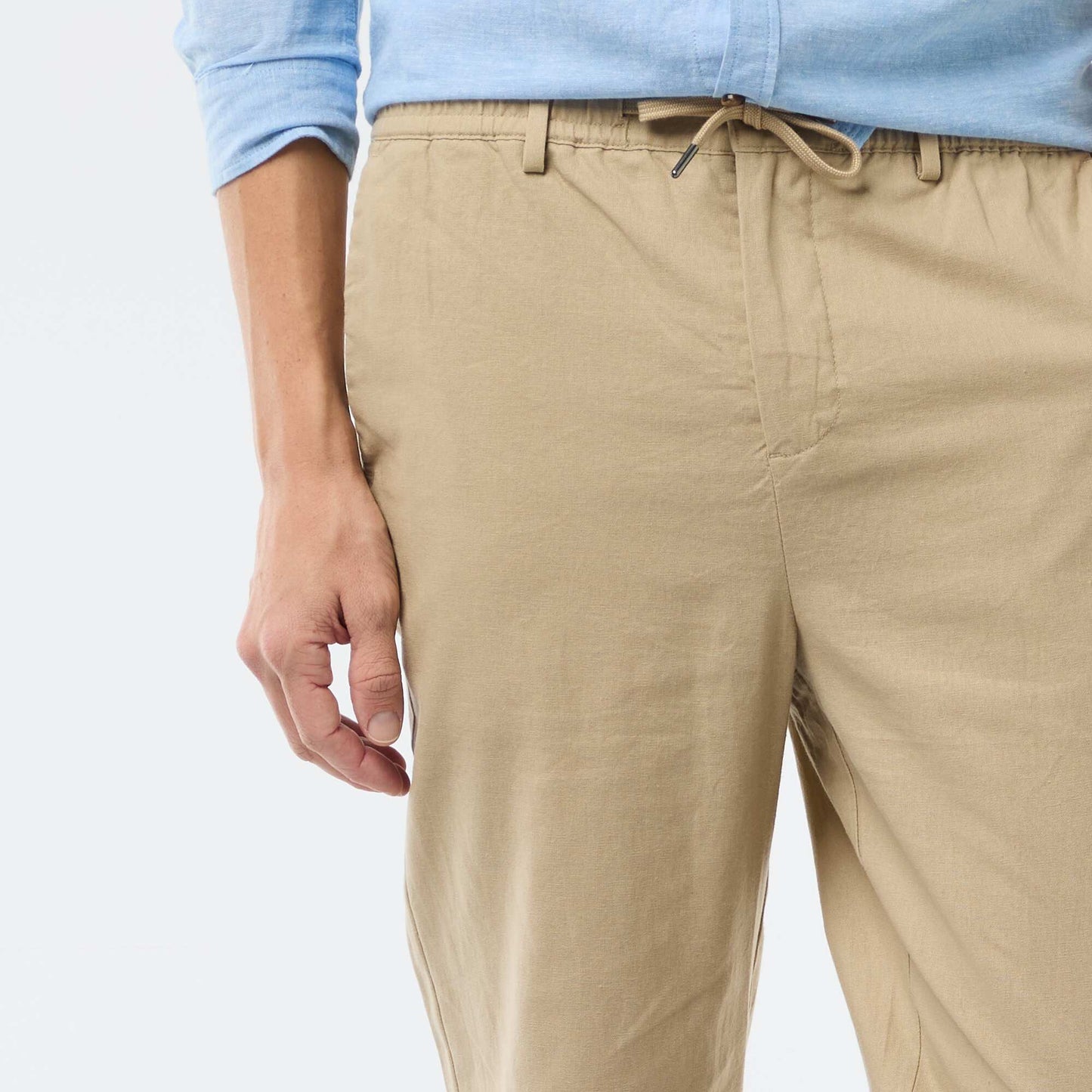Regular Fit Linen-Blend Chino Trousers BEIGE