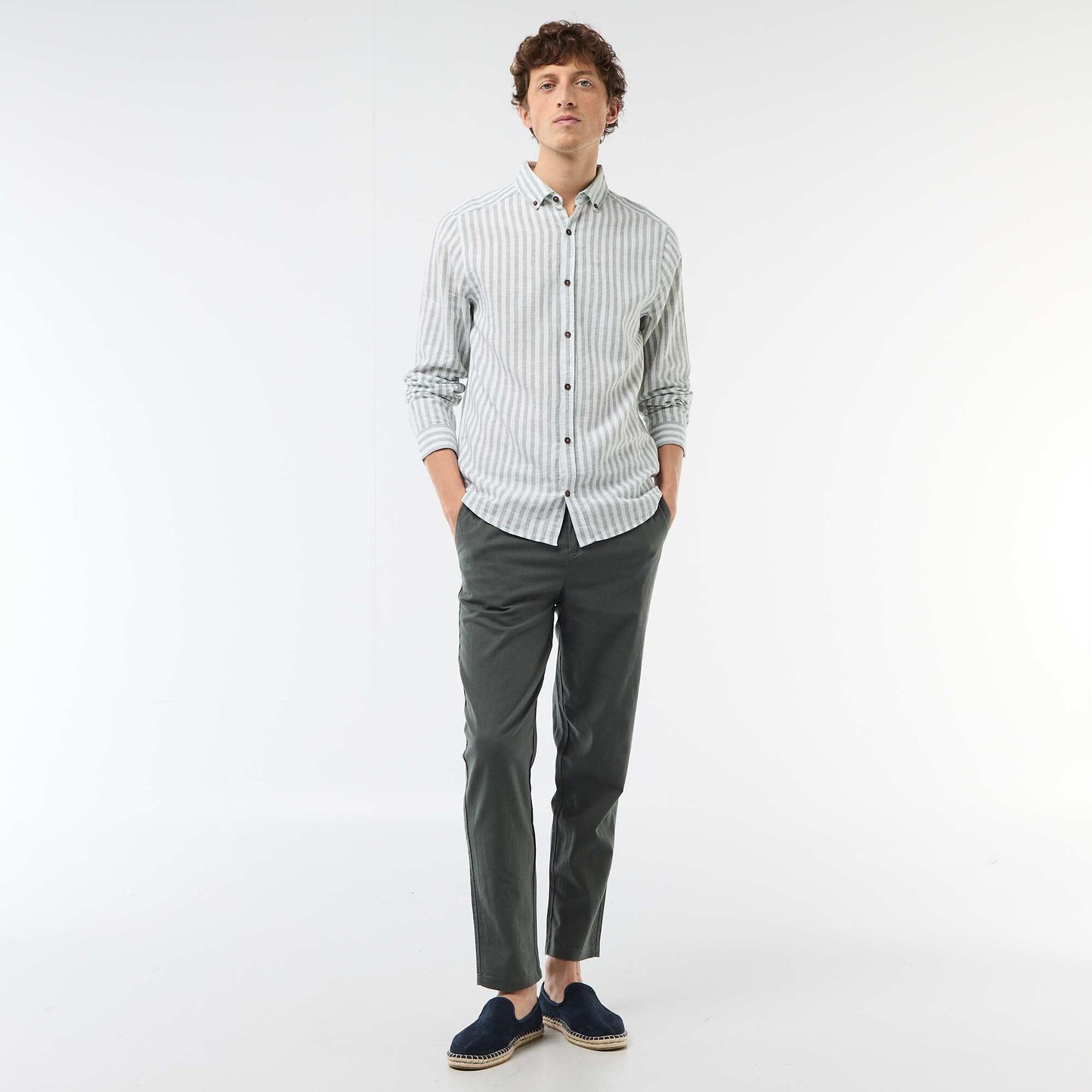 Regular Fit Linen-Blend Chino Trousers GREEN