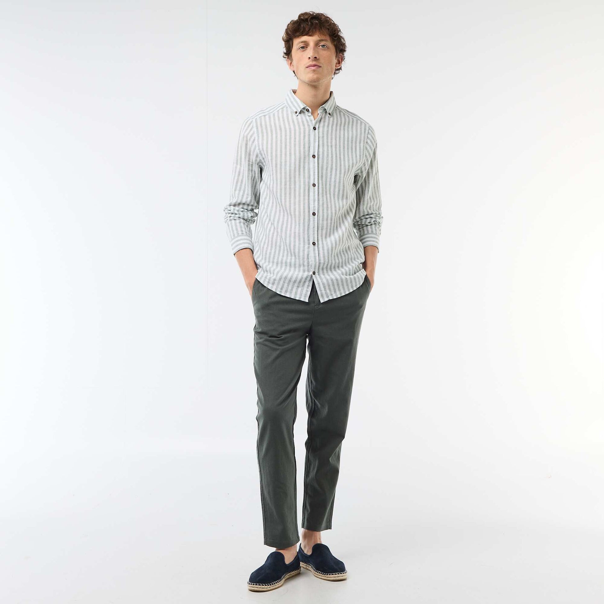 Regular Fit Linen-Blend Chino Trousers GREEN