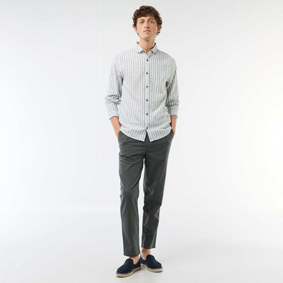 Regular Fit Linen-Blend Chino Trousers GREEN