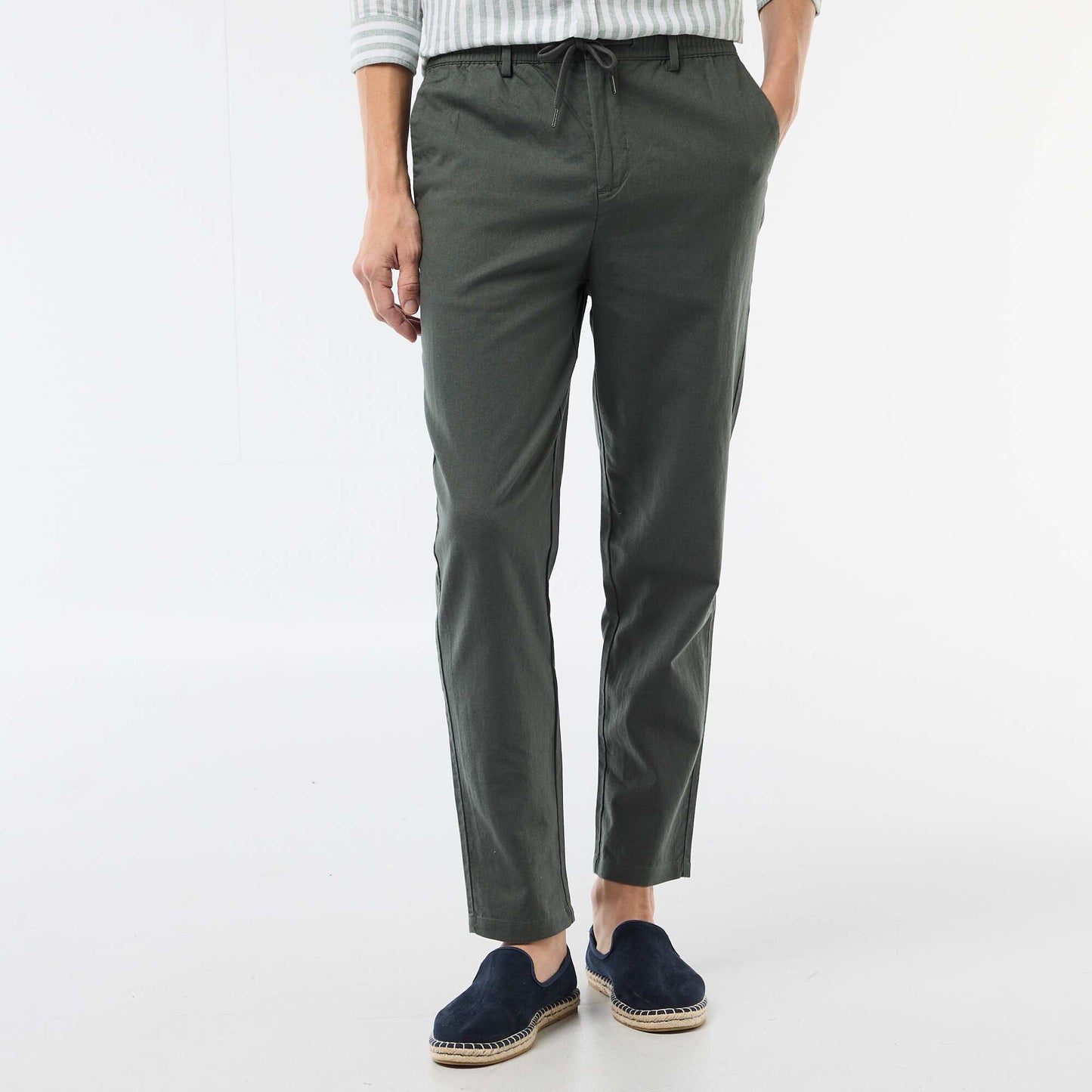 Regular Fit Linen-Blend Chino Trousers GREEN