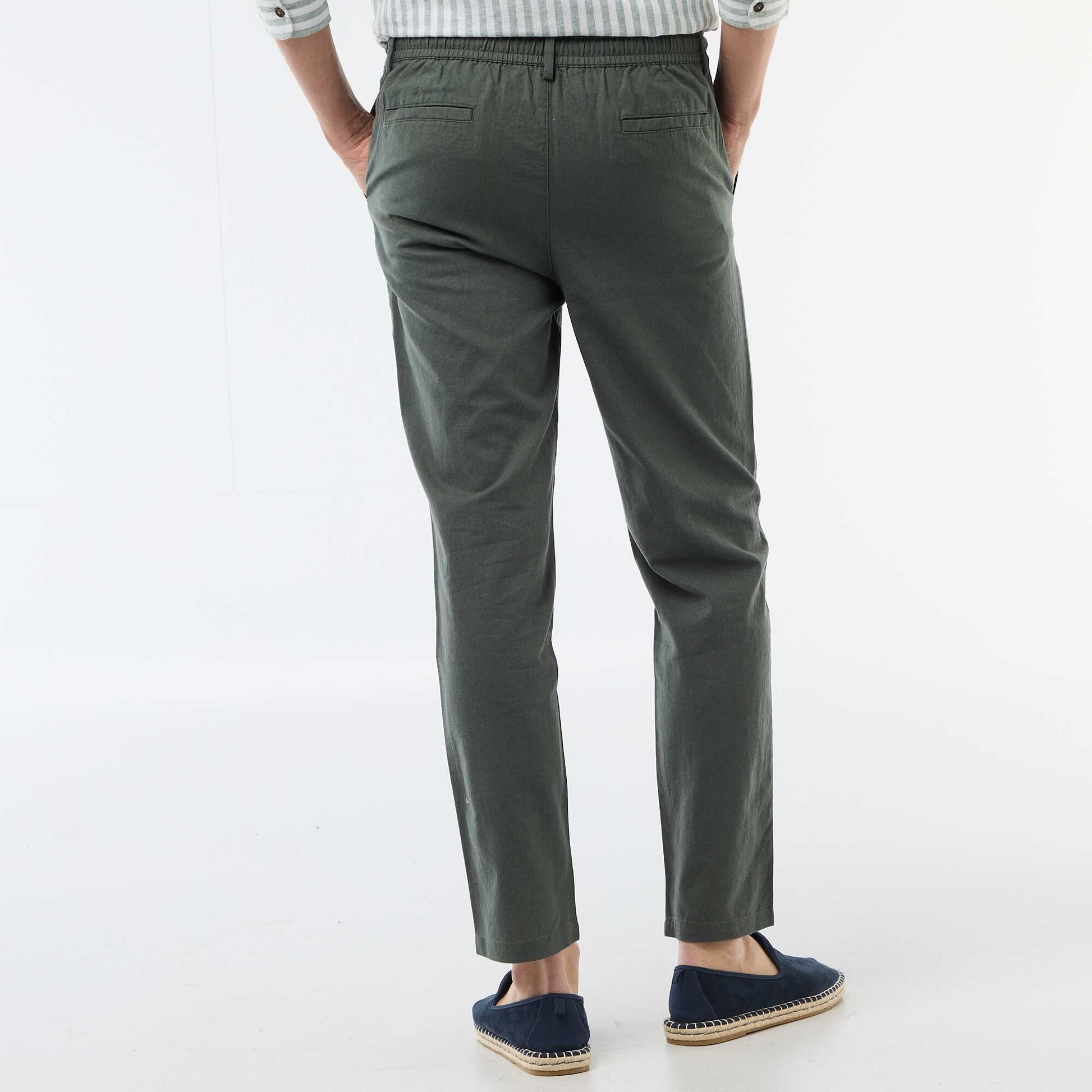 Regular Fit Linen-Blend Chino Trousers GREEN