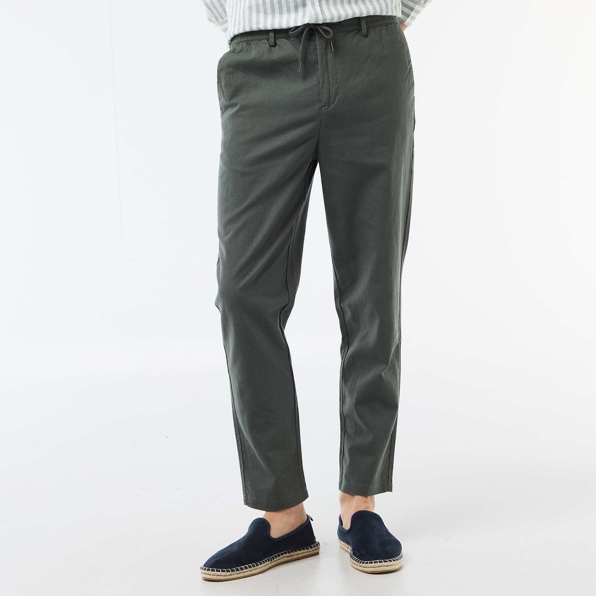 Regular Fit Linen-Blend Chino Trousers GREEN