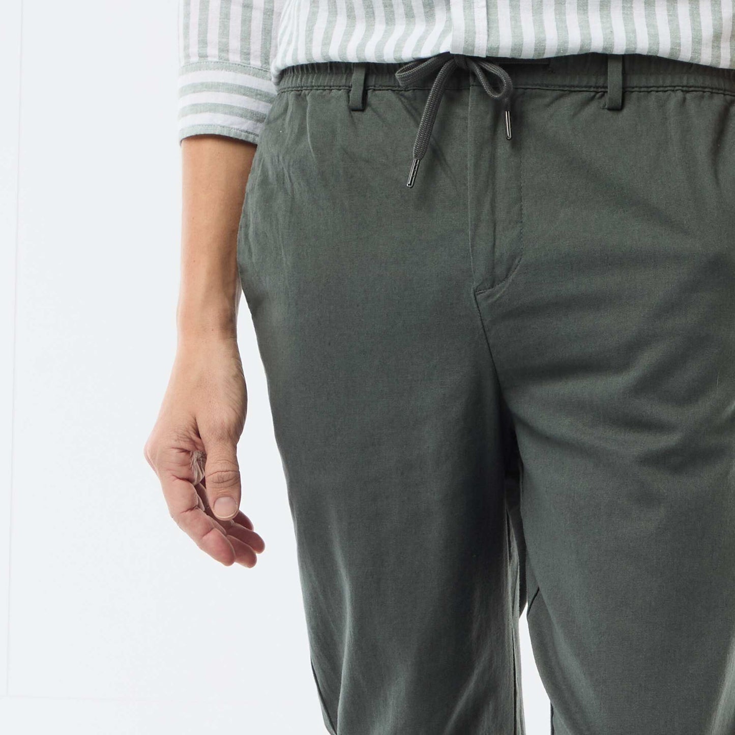 Regular Fit Linen-Blend Chino Trousers GREEN