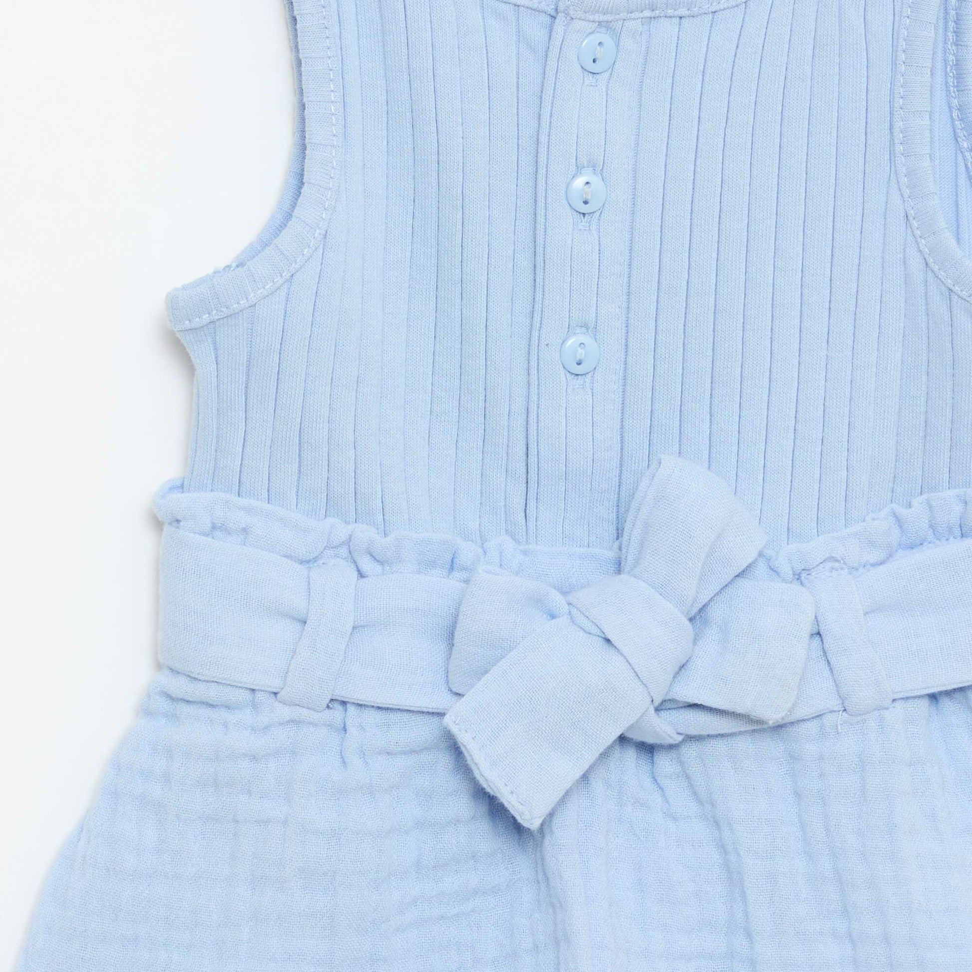Double cotton gauze romper with tie belt BLUE