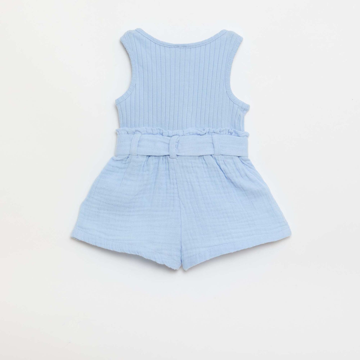 Double cotton gauze romper with tie belt BLUE