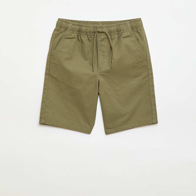 Plain Chino Bermuda Shorts with Drawstrings GREEN