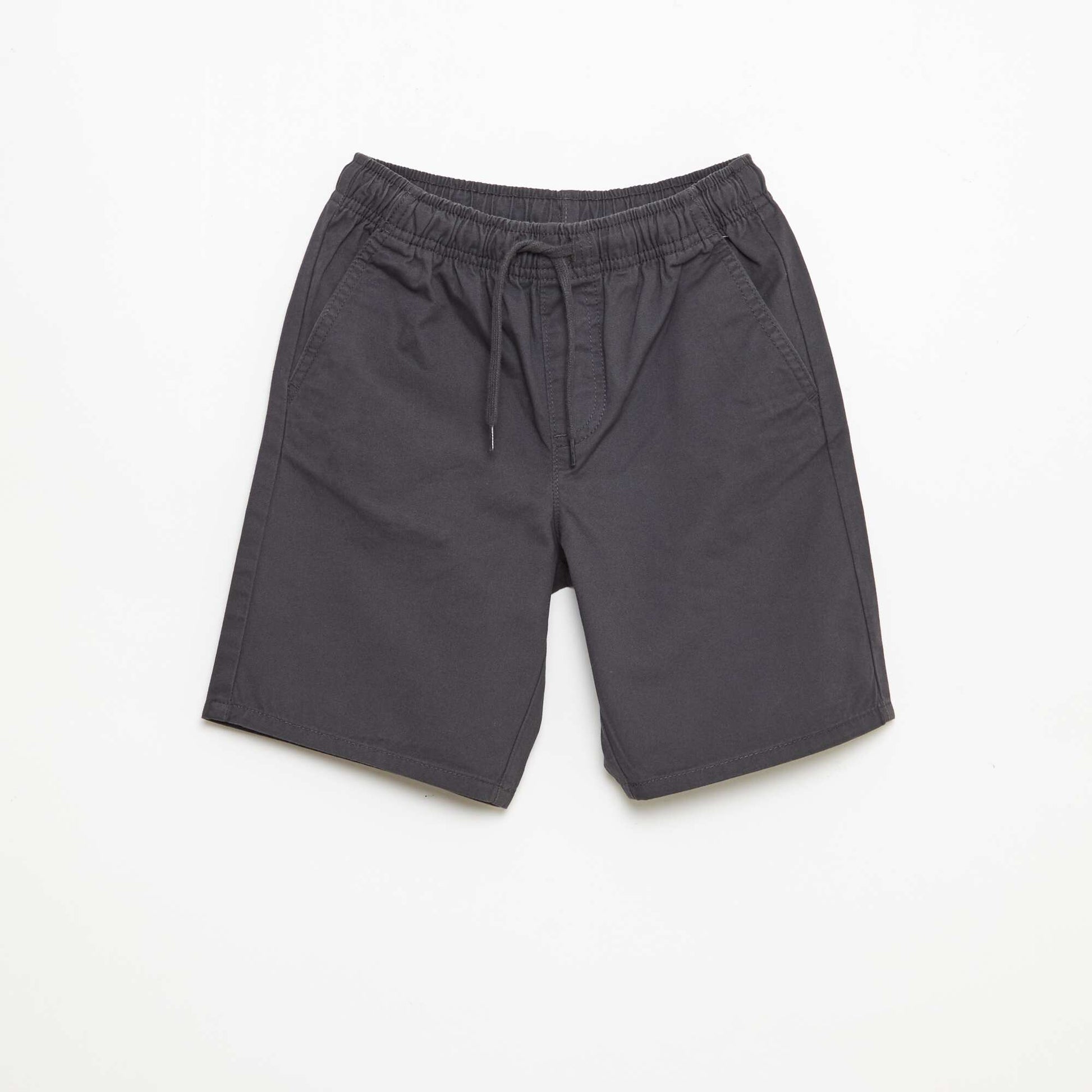 Plain Chino Bermuda Shorts with Drawstrings BLACK