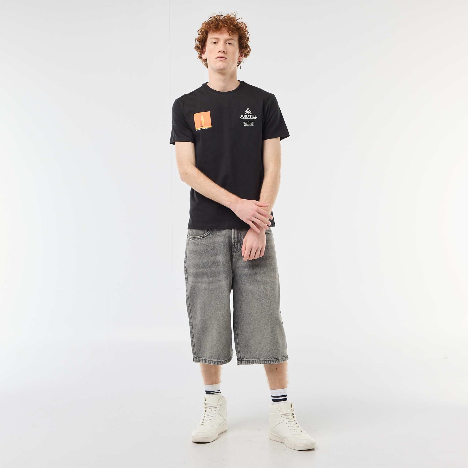 Printed Cotton Crew Neck T-Shirt WHITE