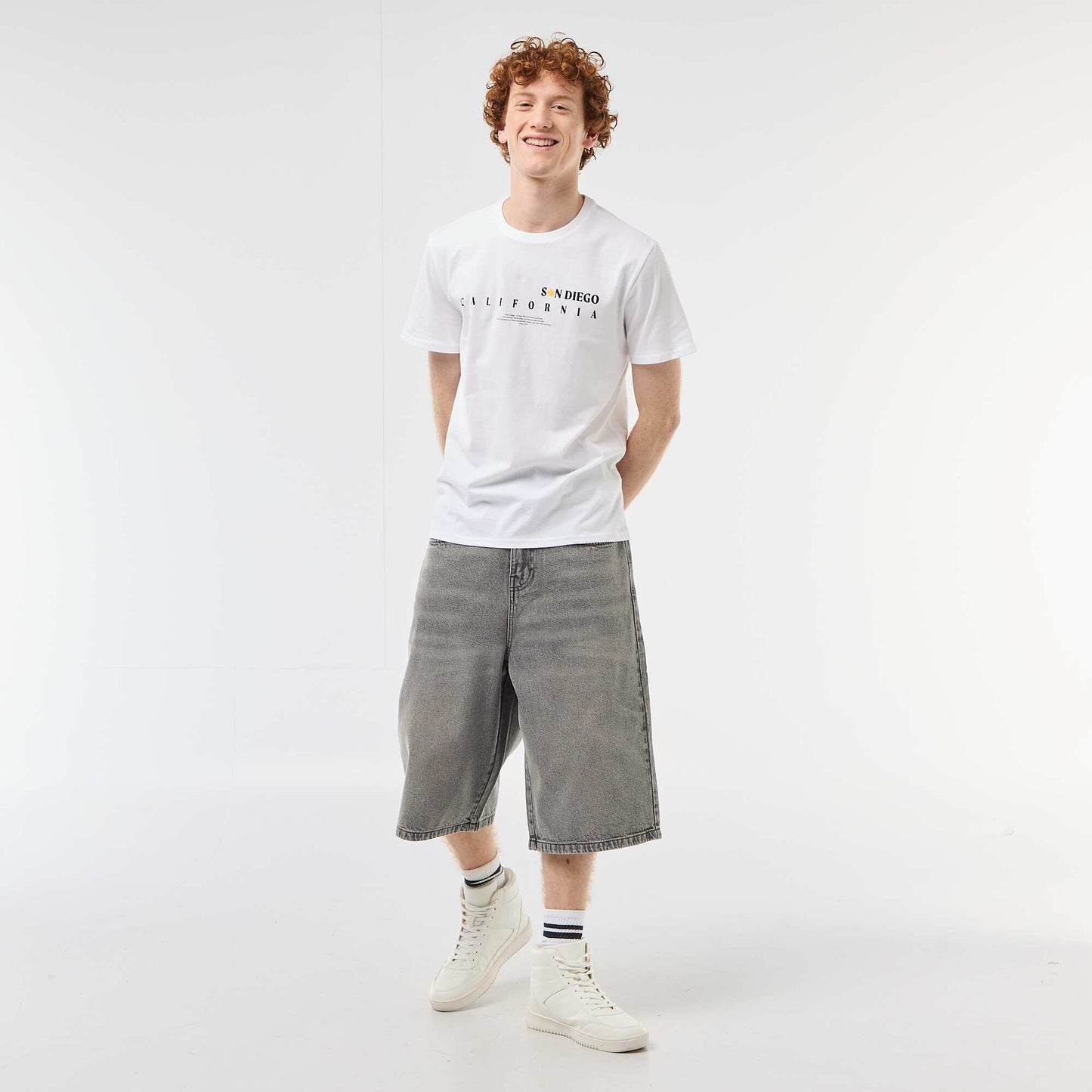 Printed Cotton Crew Neck T-Shirt WHITE