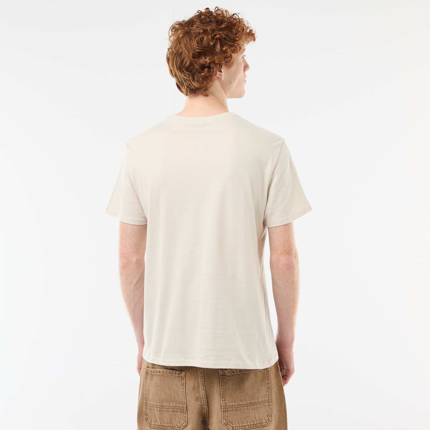 Printed Cotton Crew Neck T-Shirt BEIGE