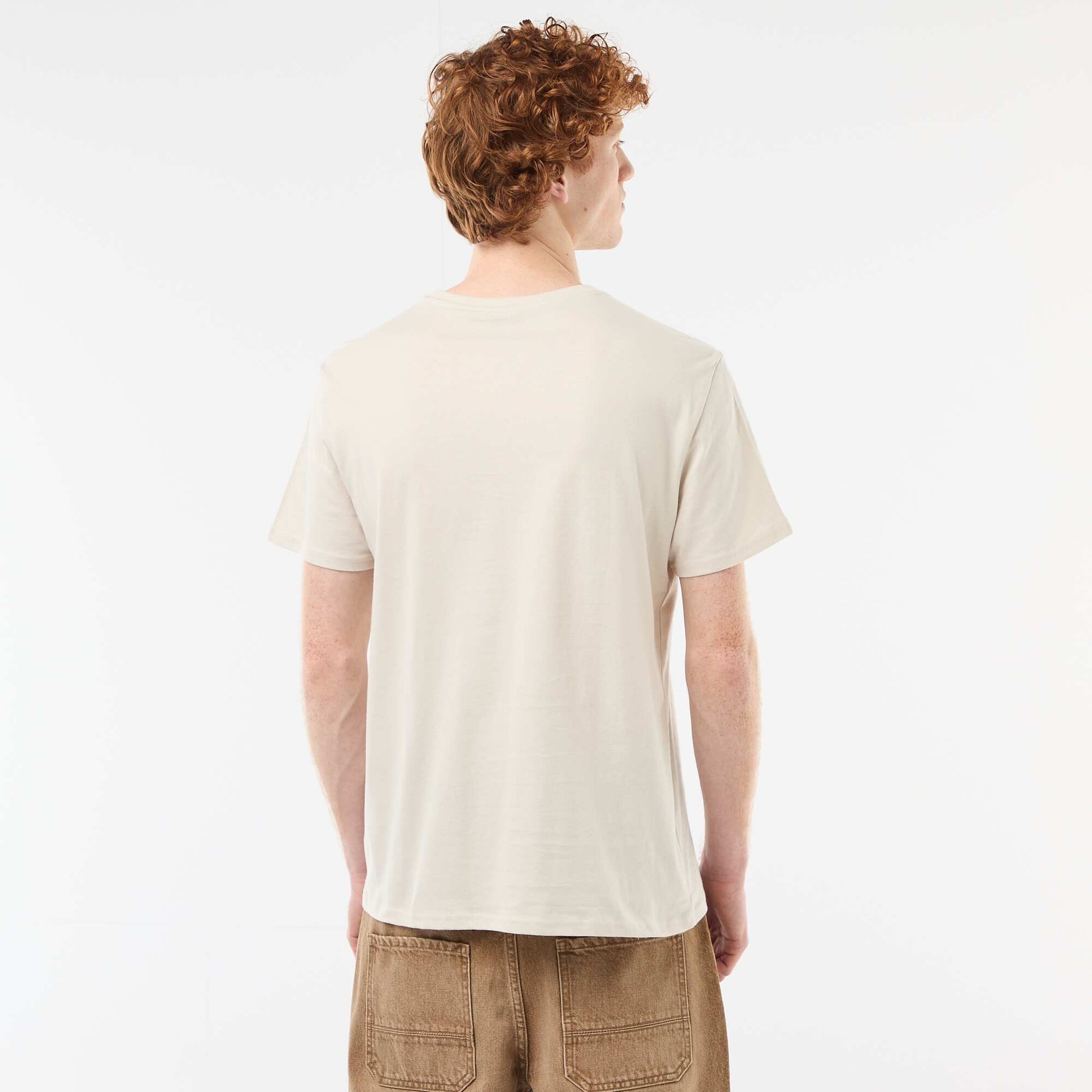 Printed Cotton Crew Neck T-Shirt BEIGE