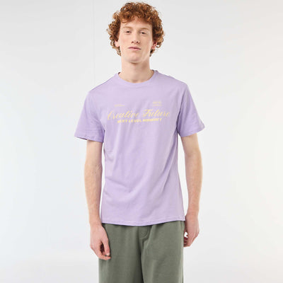 Printed Cotton Crew Neck T-Shirt PURPLE