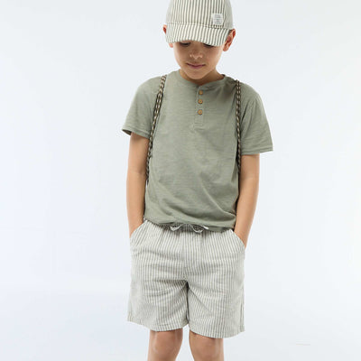Lightweight Striped Cotton-Linen Shorts KHAKI