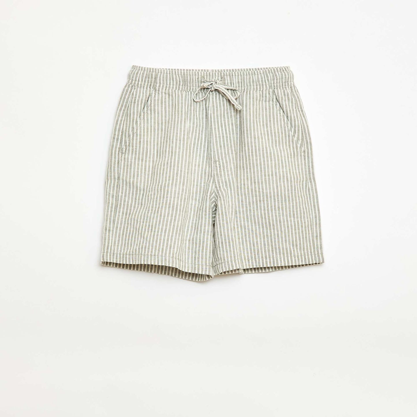 Lightweight Striped Cotton-Linen Shorts KHAKI