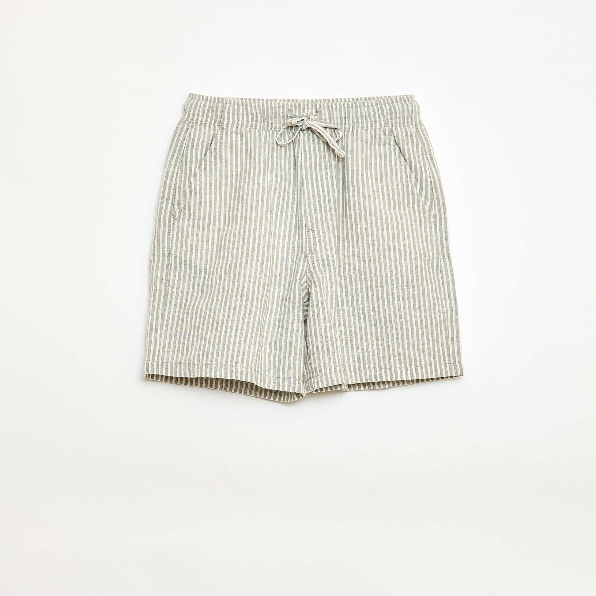 Lightweight Striped Cotton-Linen Shorts KHAKI