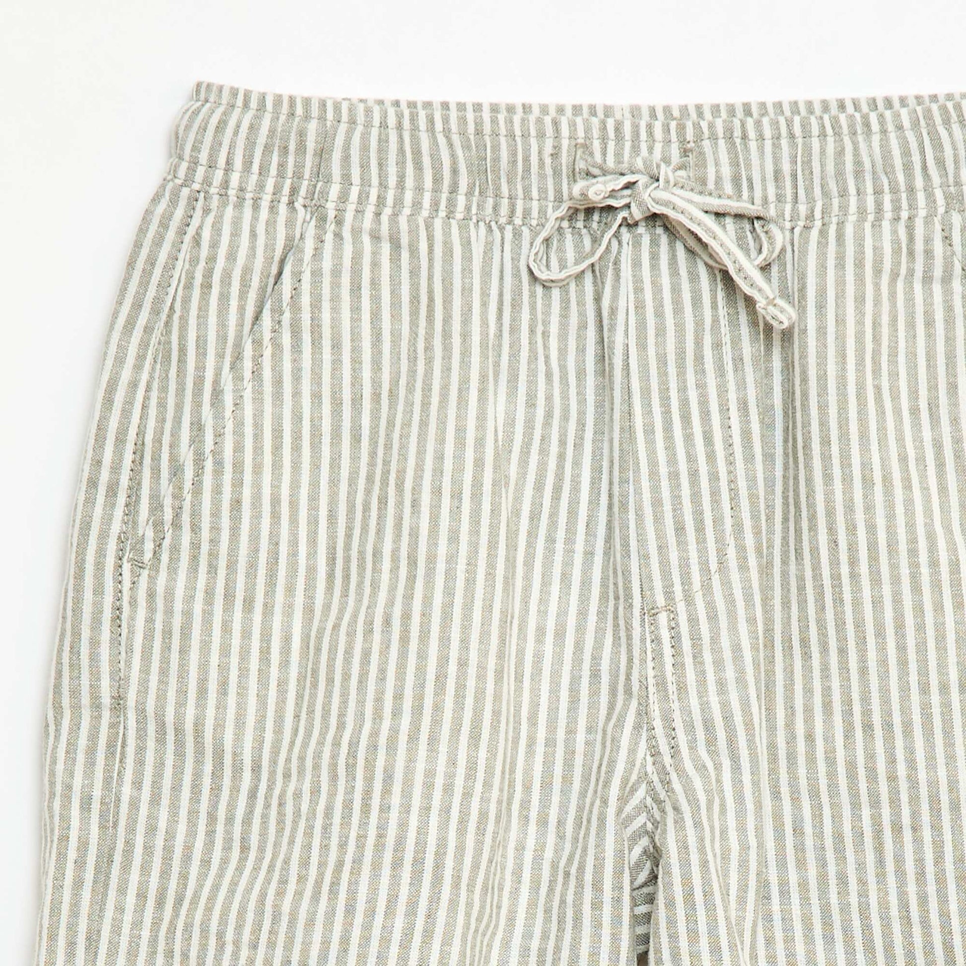 Lightweight Striped Cotton-Linen Shorts KHAKI