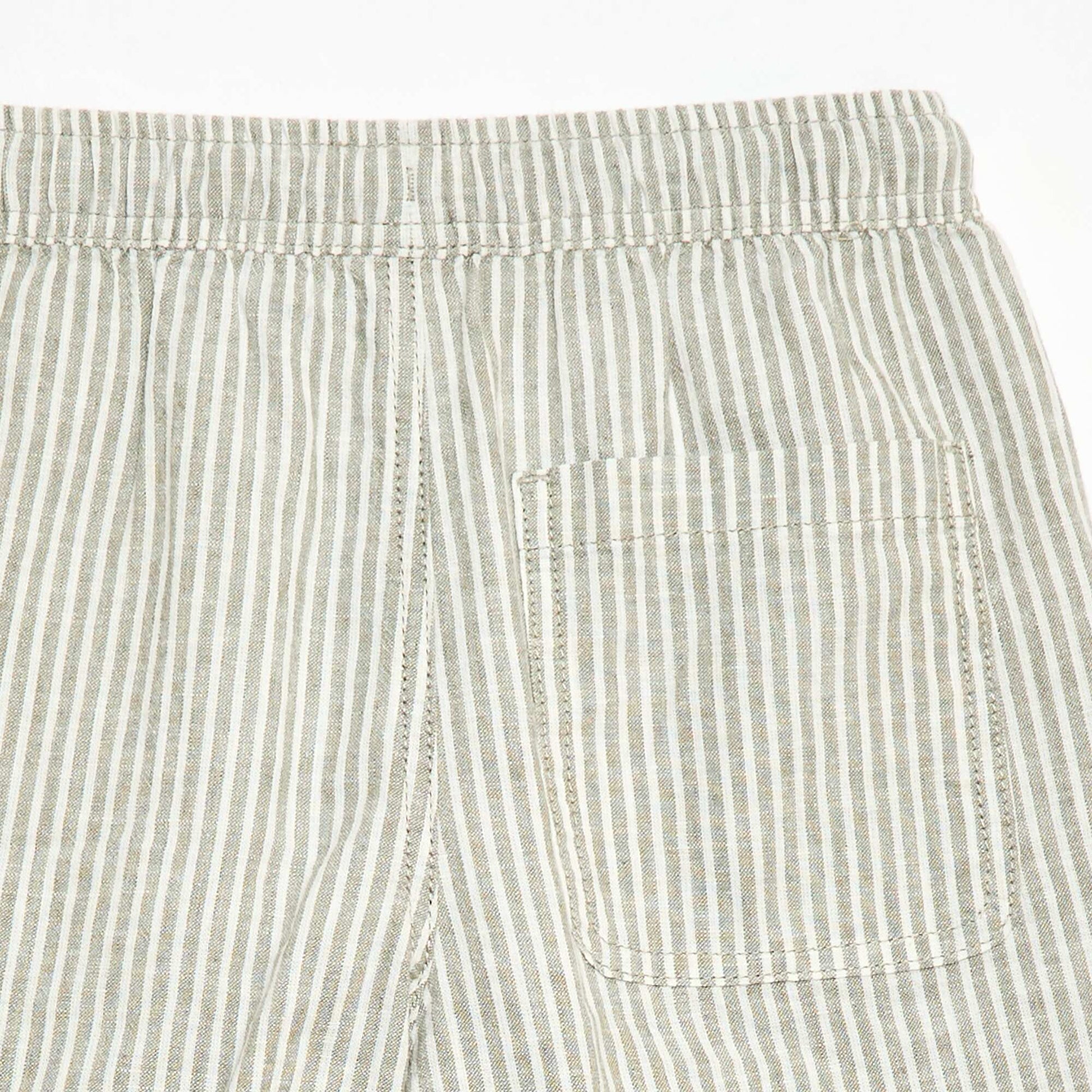 Lightweight Striped Cotton-Linen Shorts KHAKI