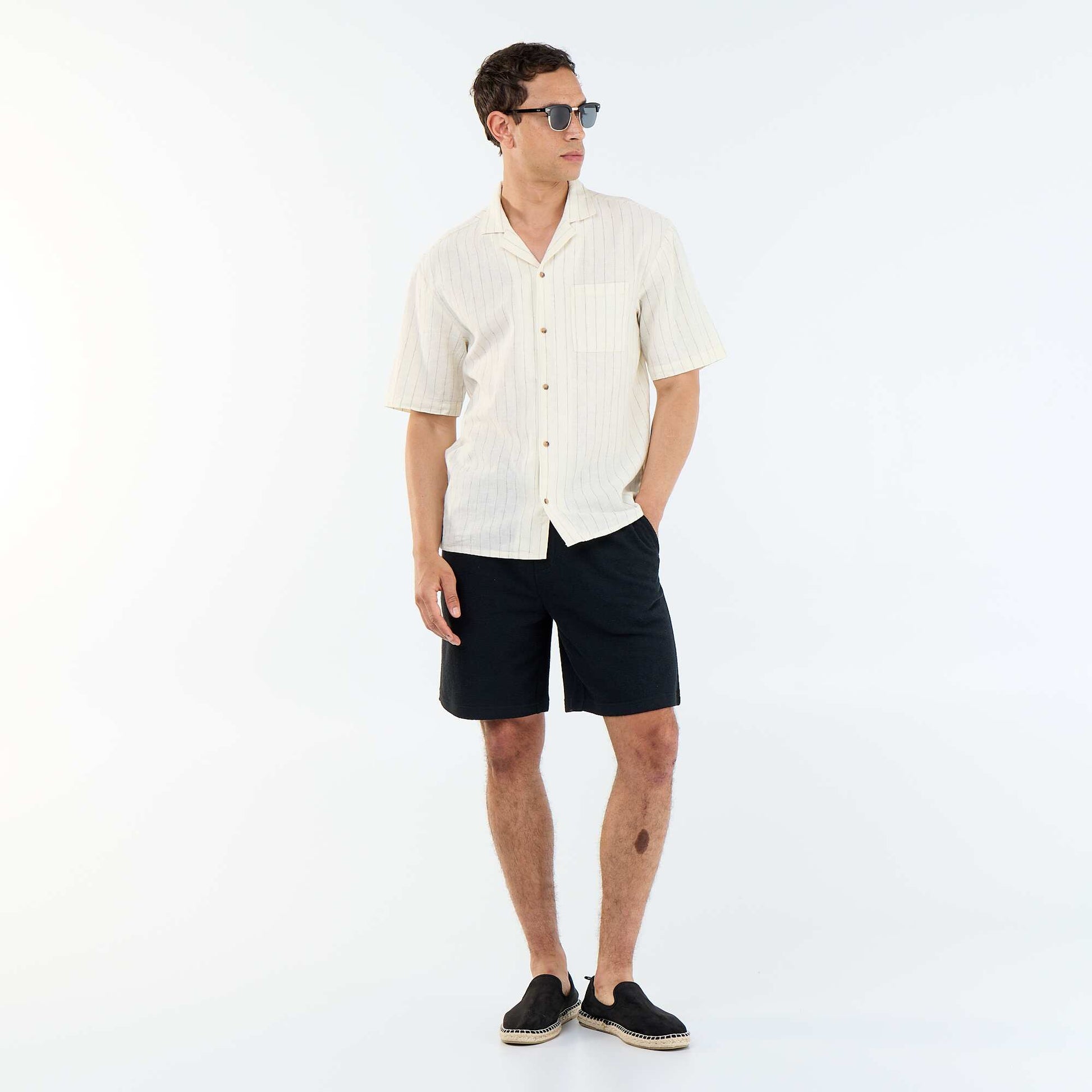 Short-sleeved linen blend shirt WHITE