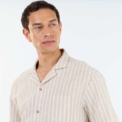 Short-sleeved linen blend shirt BEIGE