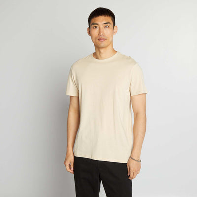 Plain jersey straight T-shirt BEIGE