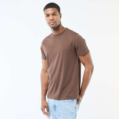 Plain jersey straight T-shirt BROWN