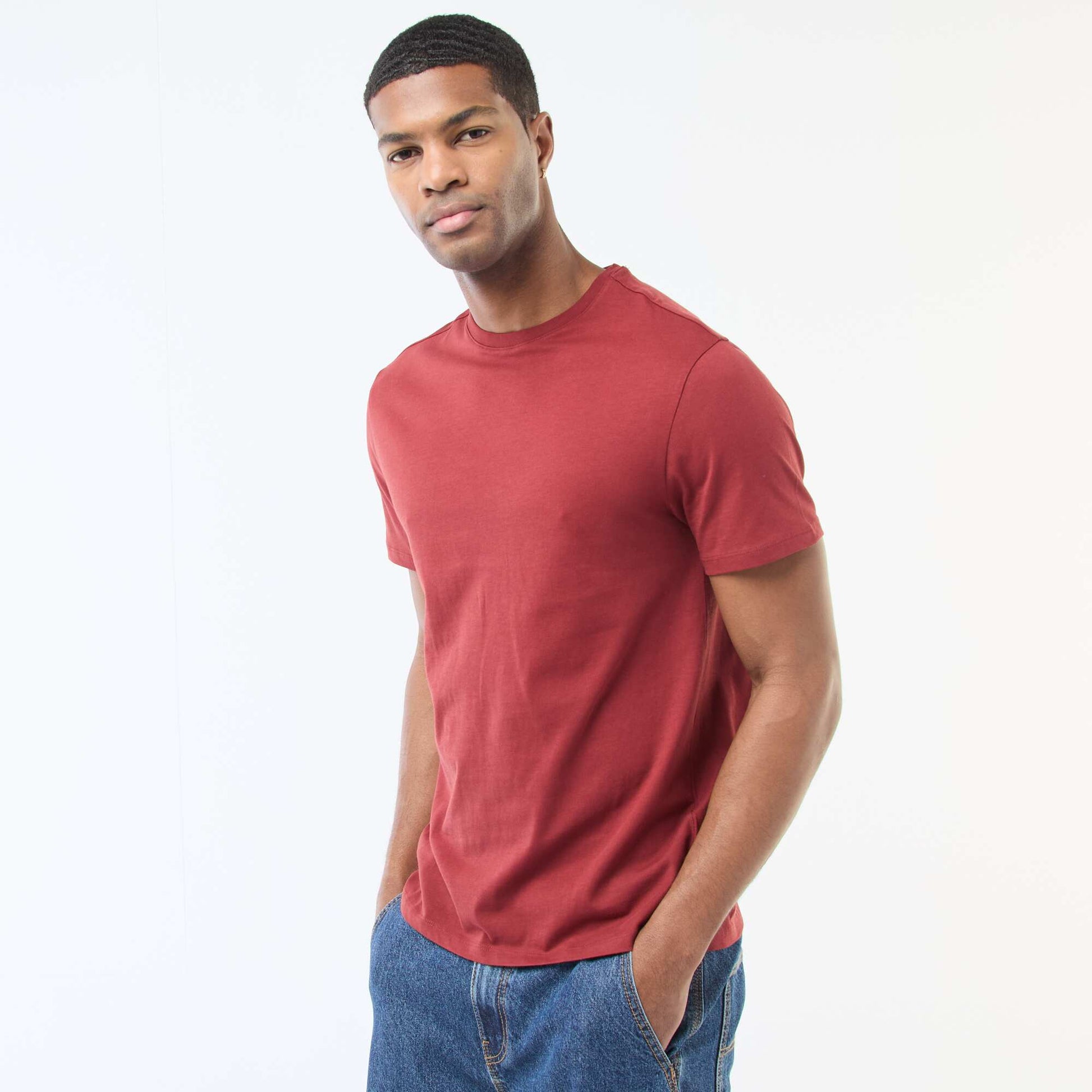 Plain jersey straight T-shirt RED