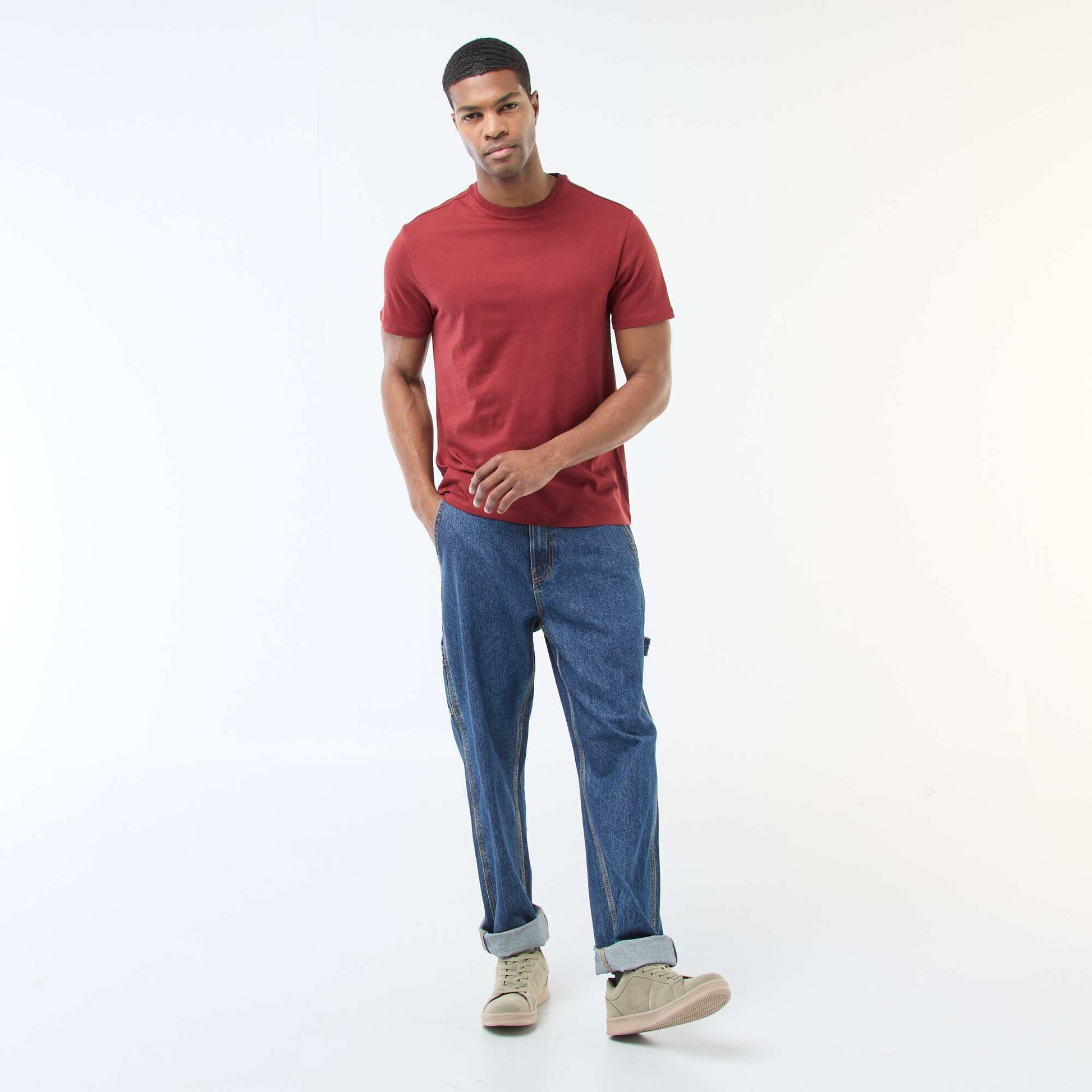 Plain jersey straight T-shirt RED